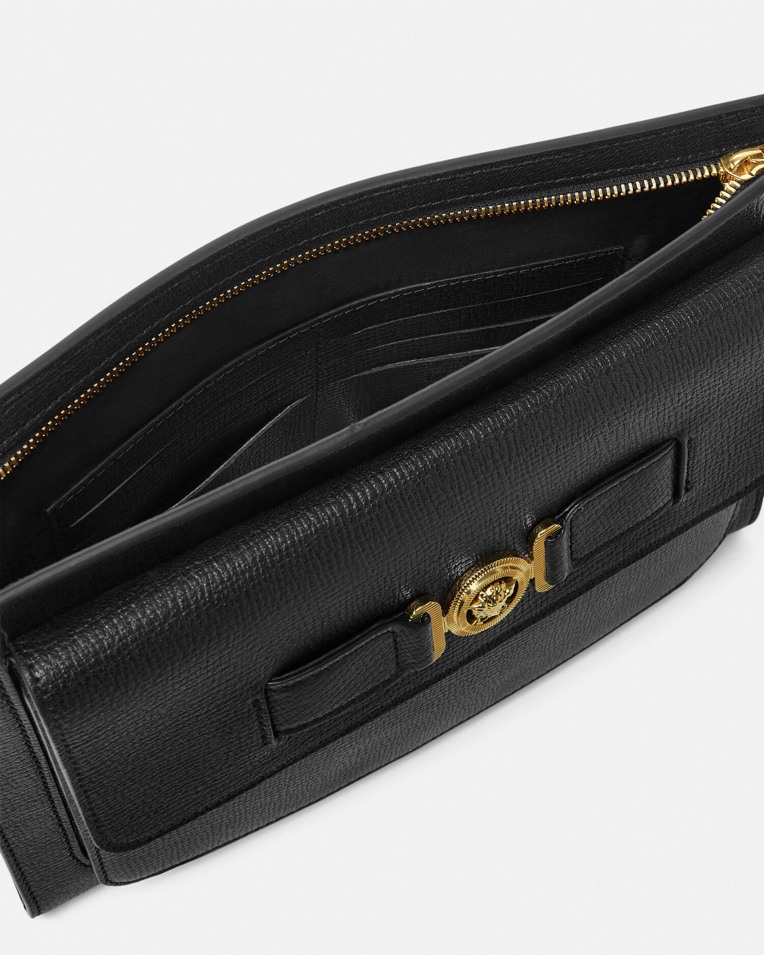 メドゥーサ ビギー レザー ポーチ ブラック,ゴールド | VERSACE JP