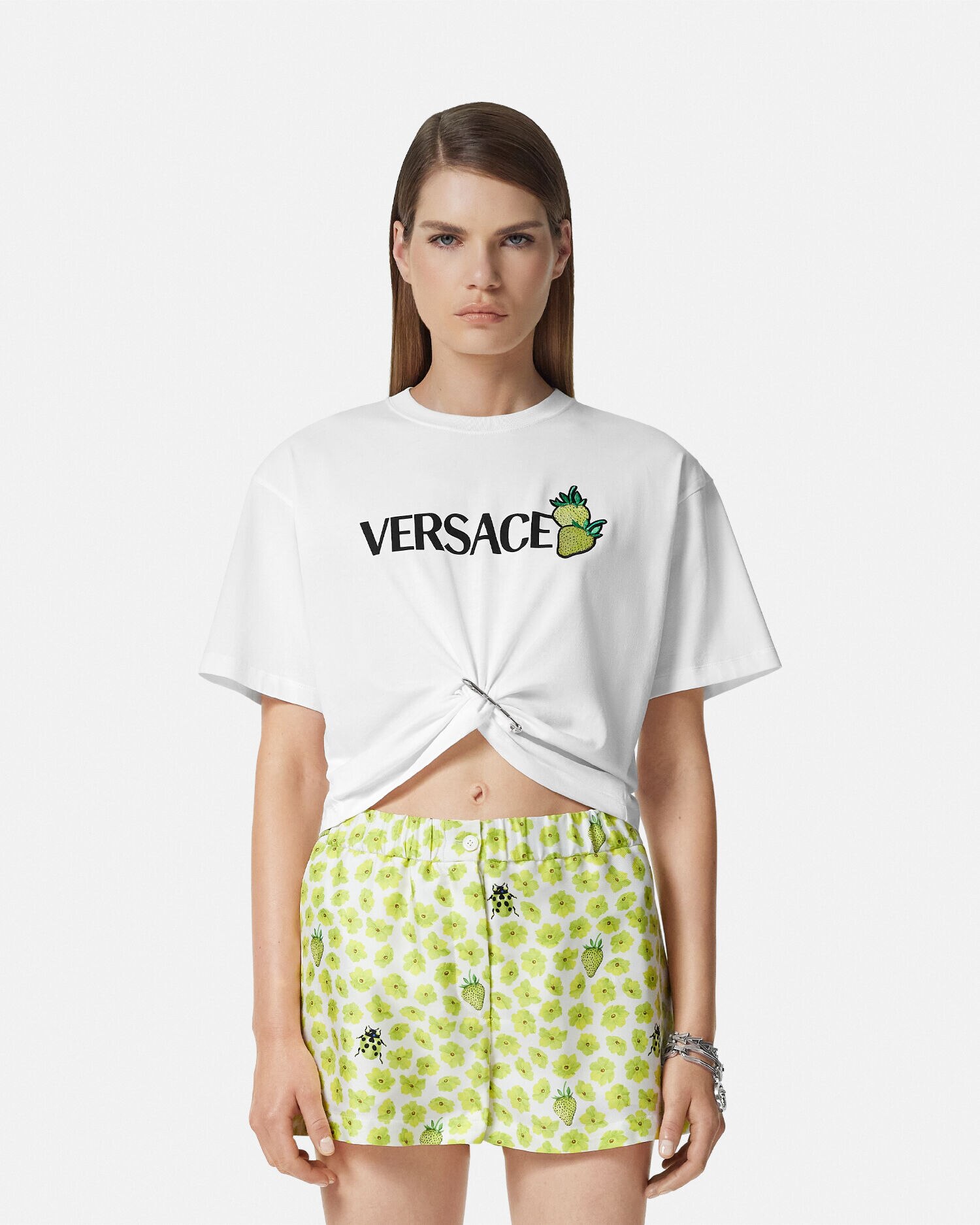 【23AW NEW】VERSACE / セーフティピン クロップドTシャツ / 3色 org.jpg