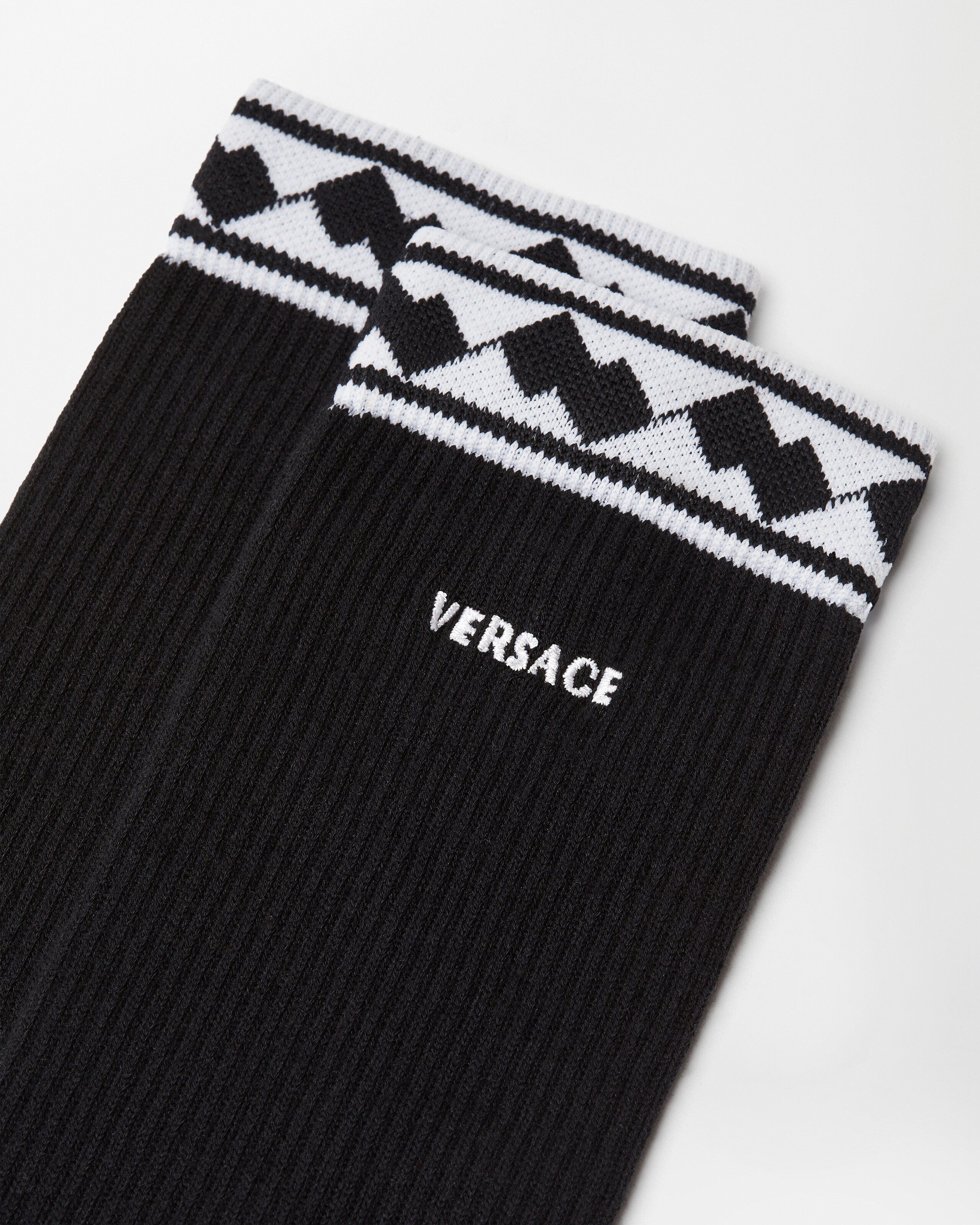 ロゴ刺繍入りコットンリブソックス ブラック | VERSACE JP