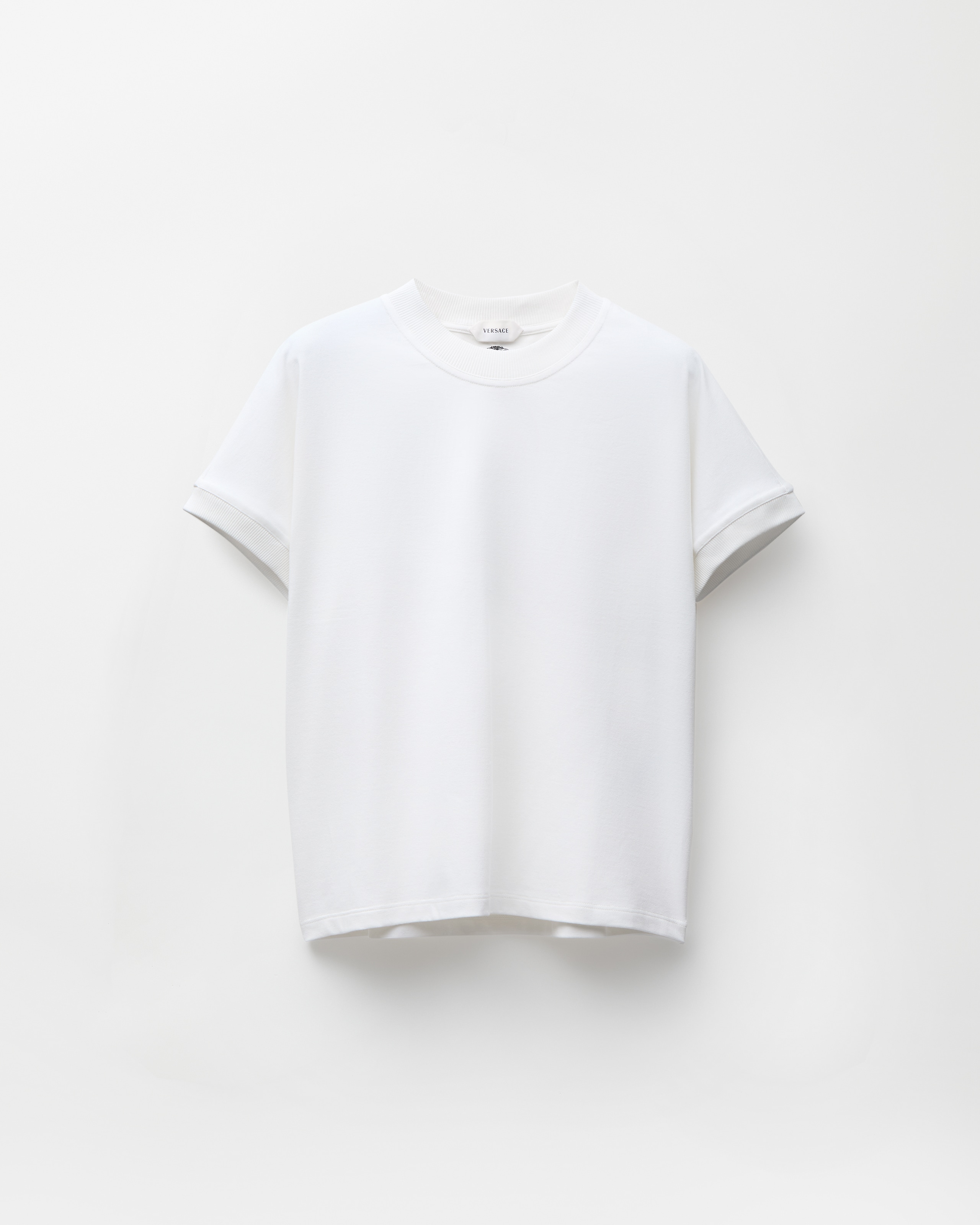 ヤンヤンヴァンアッシュ Tシャツ コットンペーパージャージー 刺繍入り ストレッチ コットンジャージー Tシャツ ホワイト | VERSACE JP