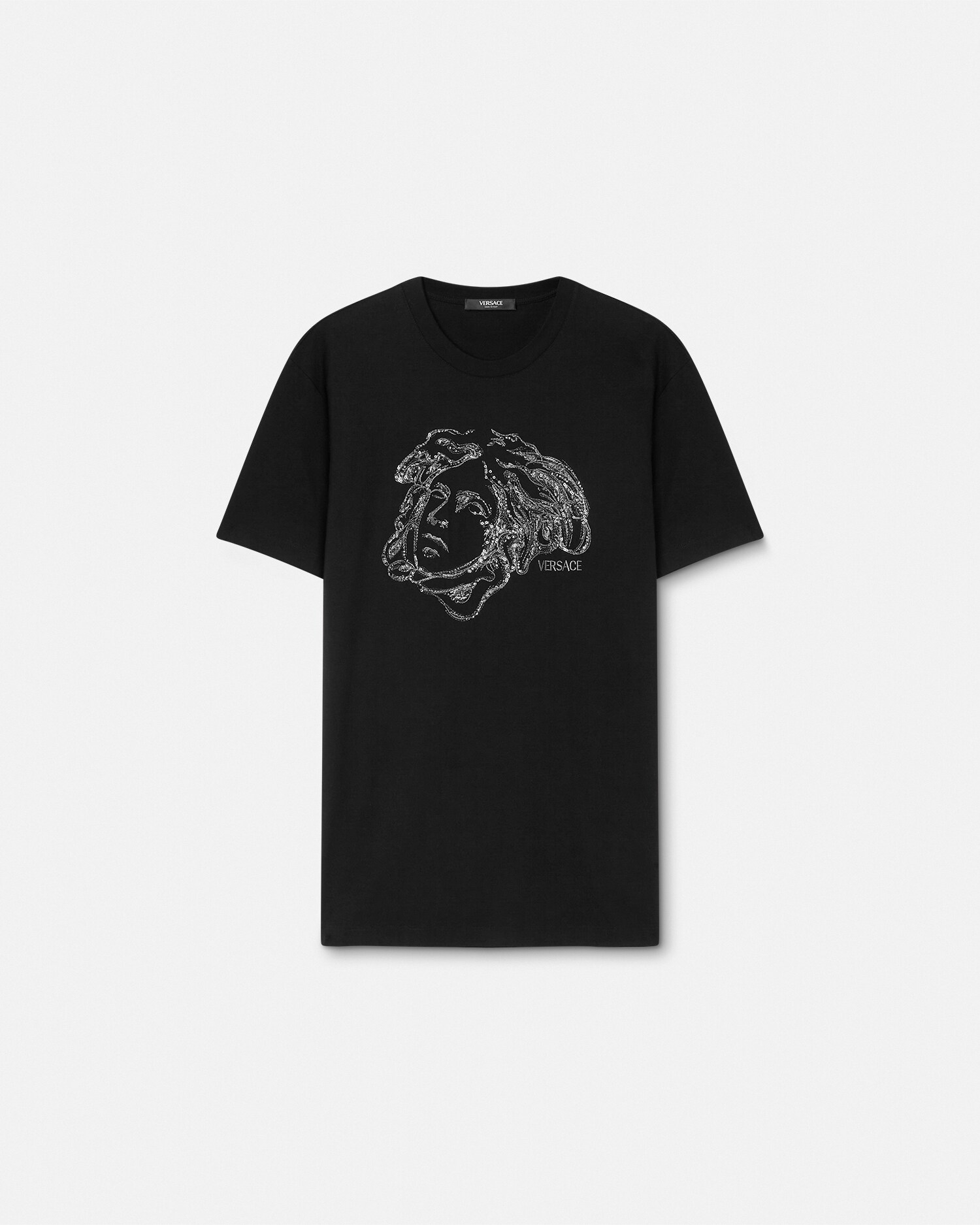 刺繍入り コットンジャージー Tシャツ ブラック | VERSACE JP