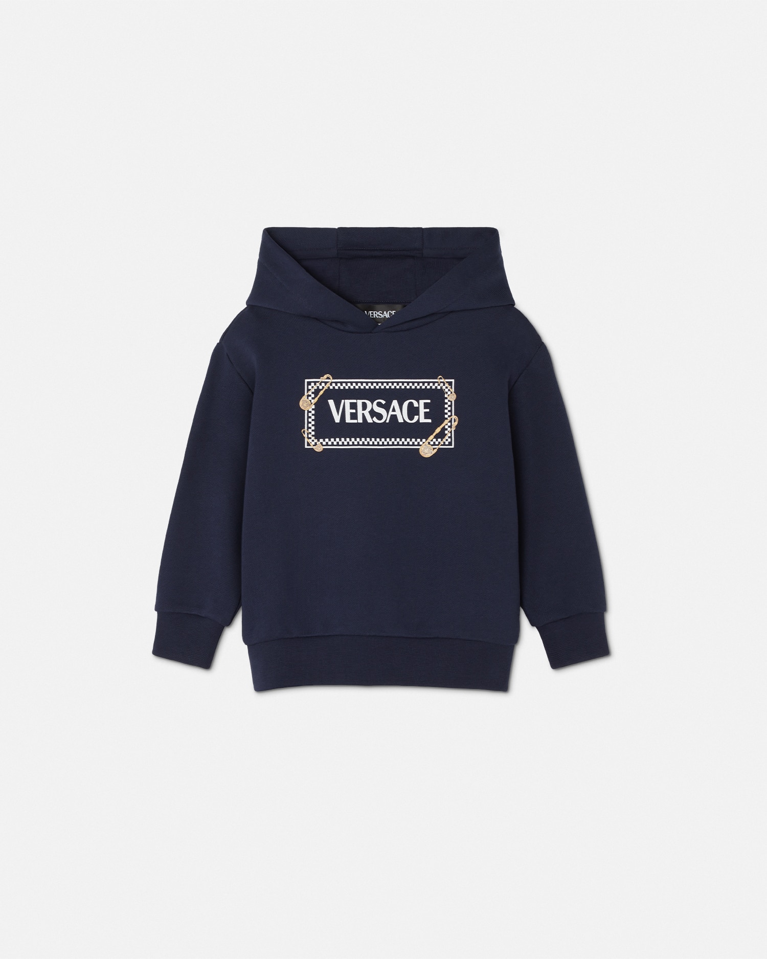 【関税込み】Versace ネイビー＆ベージュ ロゴ スウェットシャツ ベビーガール ニット & スウェットシャツ | ヴェルサーチェ 日本
