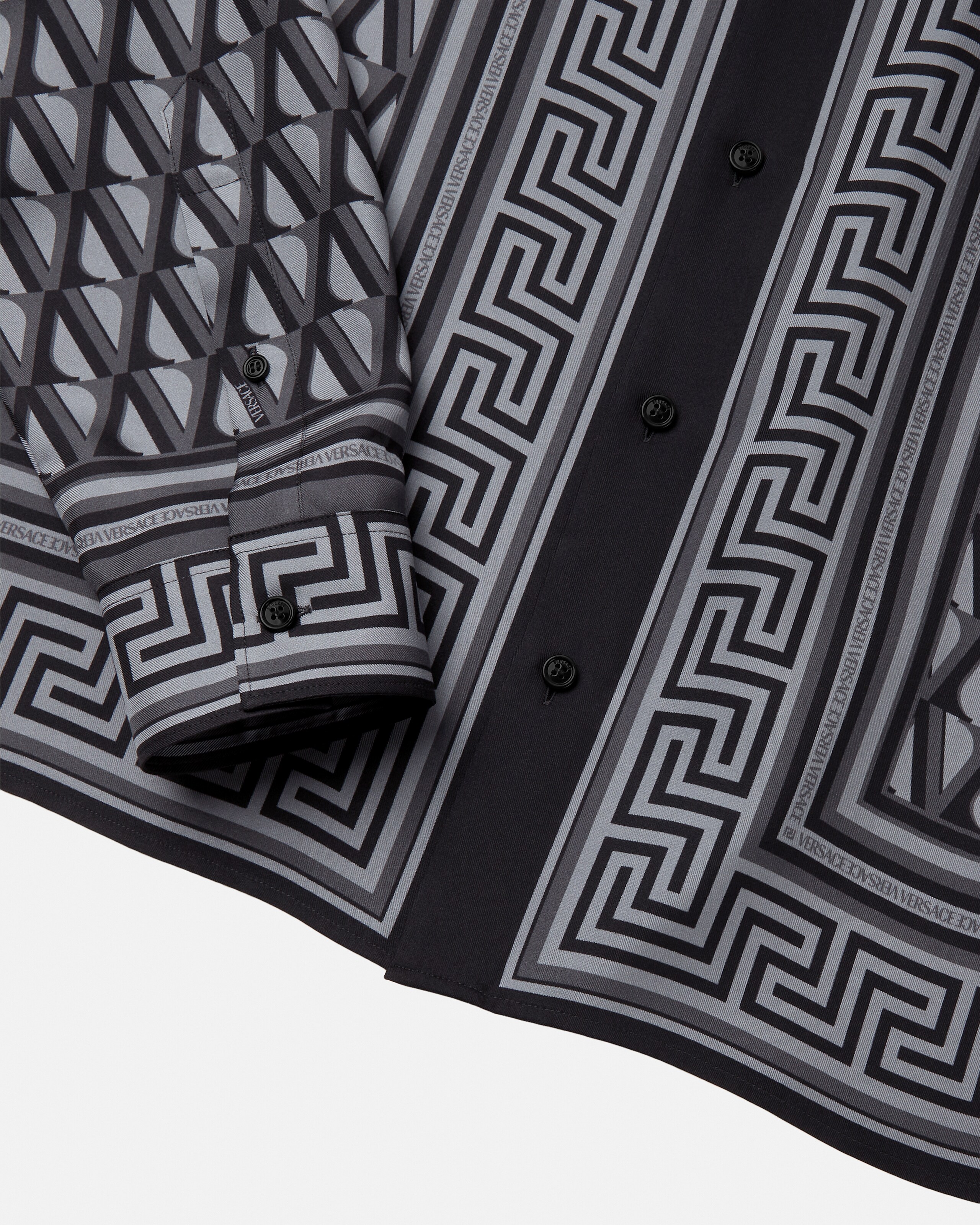 プリント シルク ツイル スリム シャツ ブラック,グレー | VERSACE JP