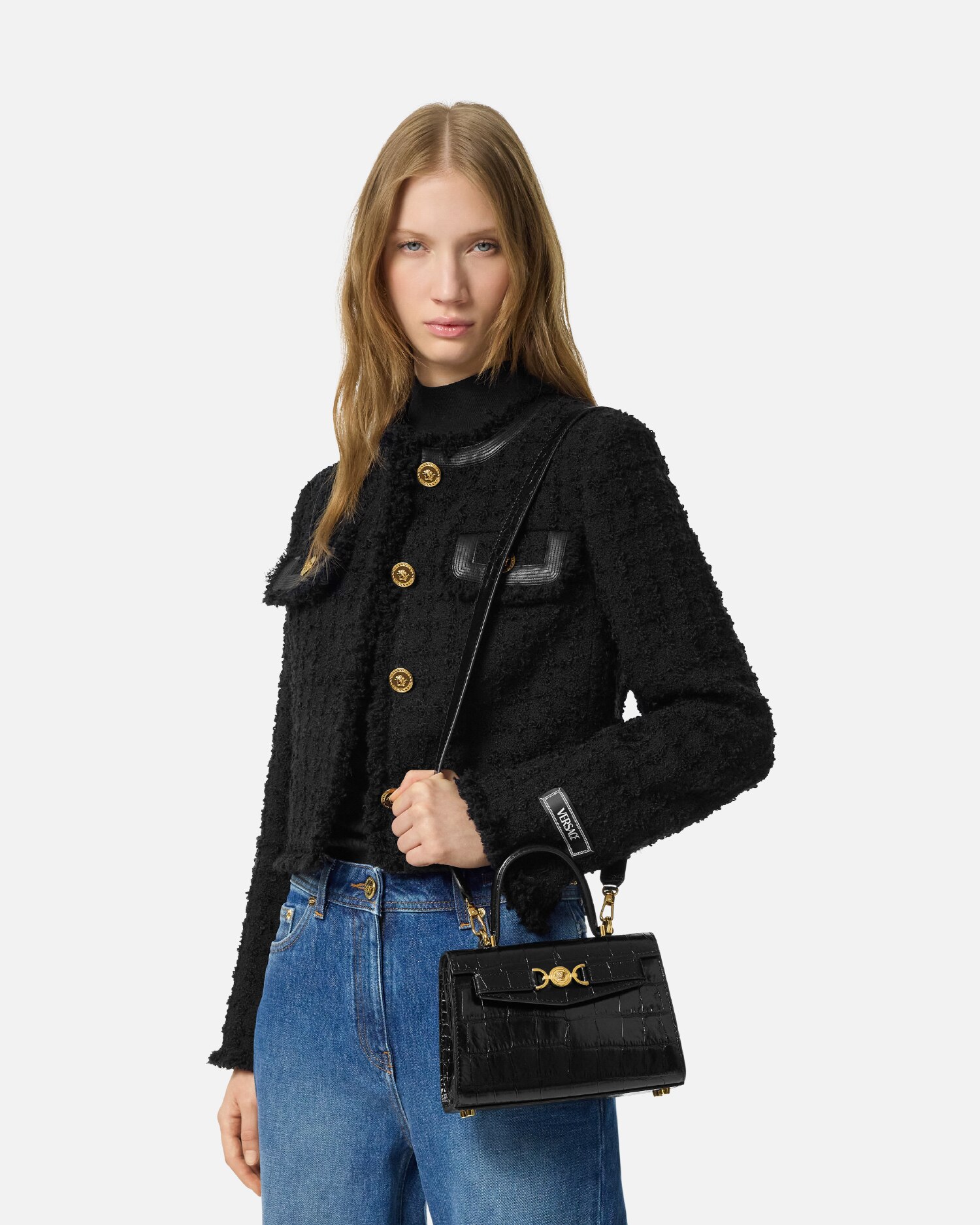 VERSACE◆クロコ型押し メドゥーサ '95 スモール ハンドバッグ クロコ型押し メドゥーサ '95 スモール ハンドバッグ ブラック
