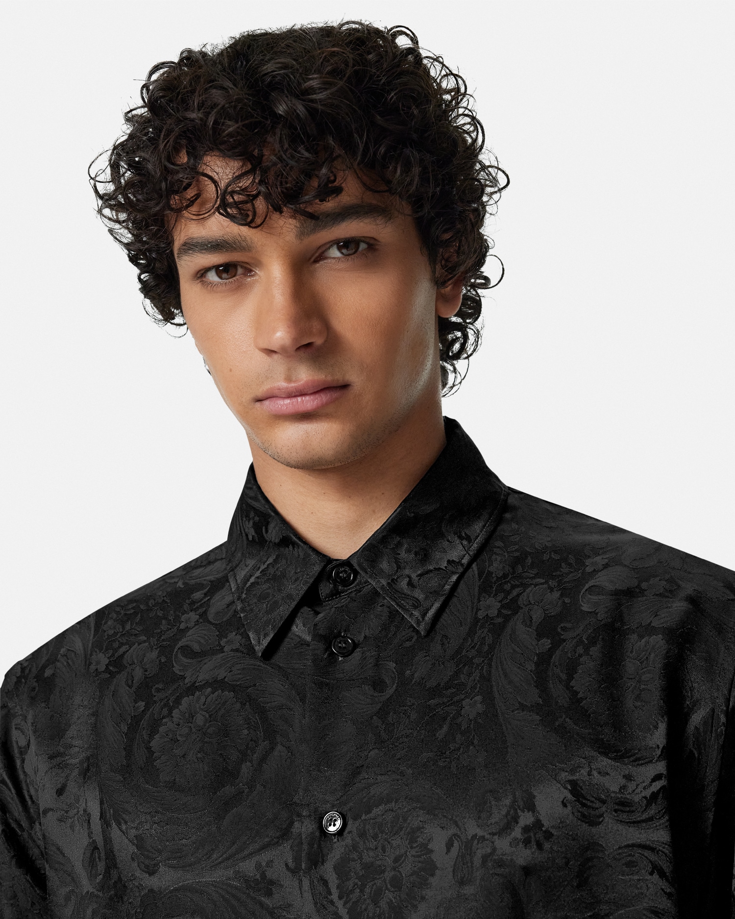 ジャカード シルクブレンド レギュラー シャツ ブラック | VERSACE JP