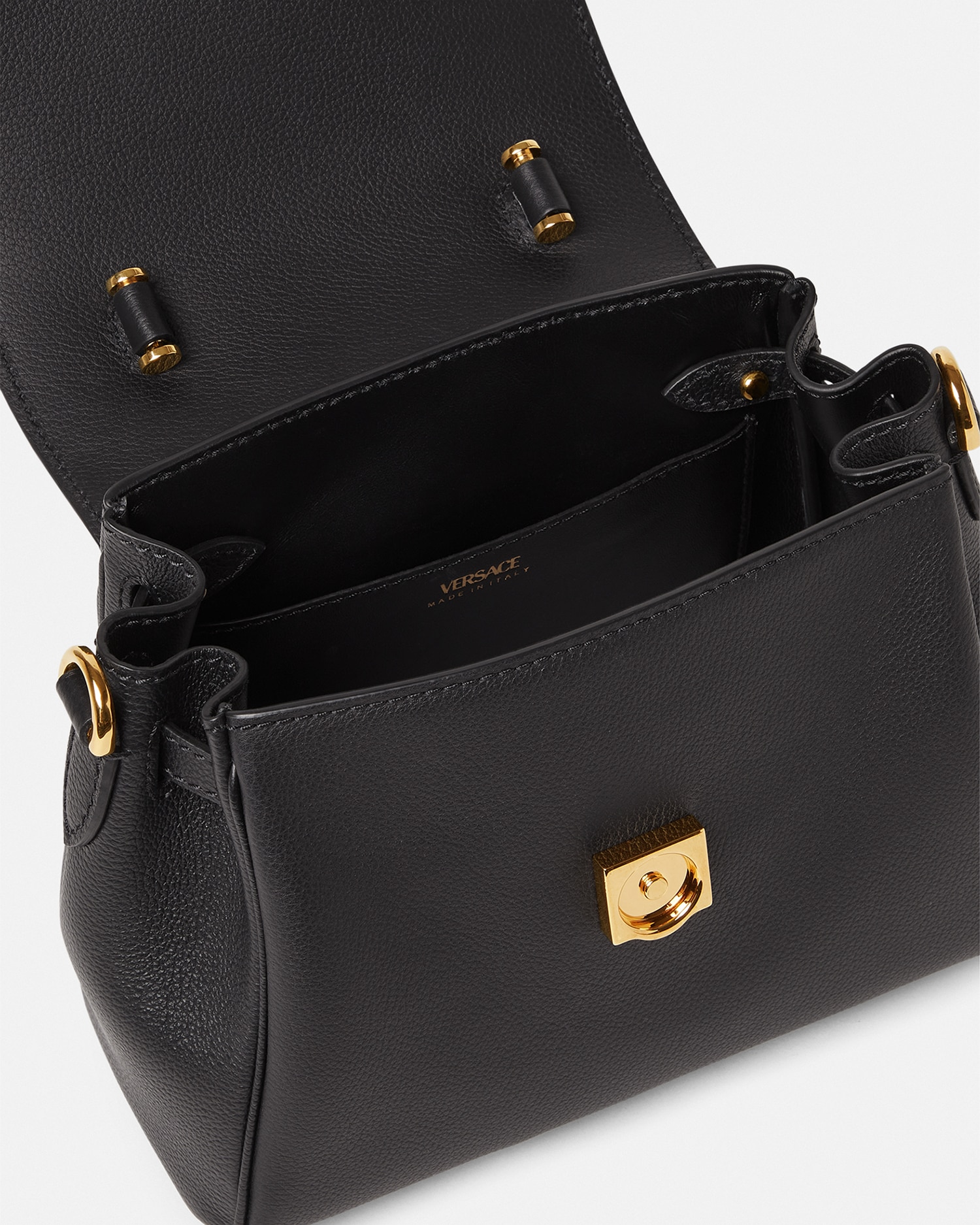 ラ メドゥーサ スモール レザー トップハンドル ブラック | VERSACE JP