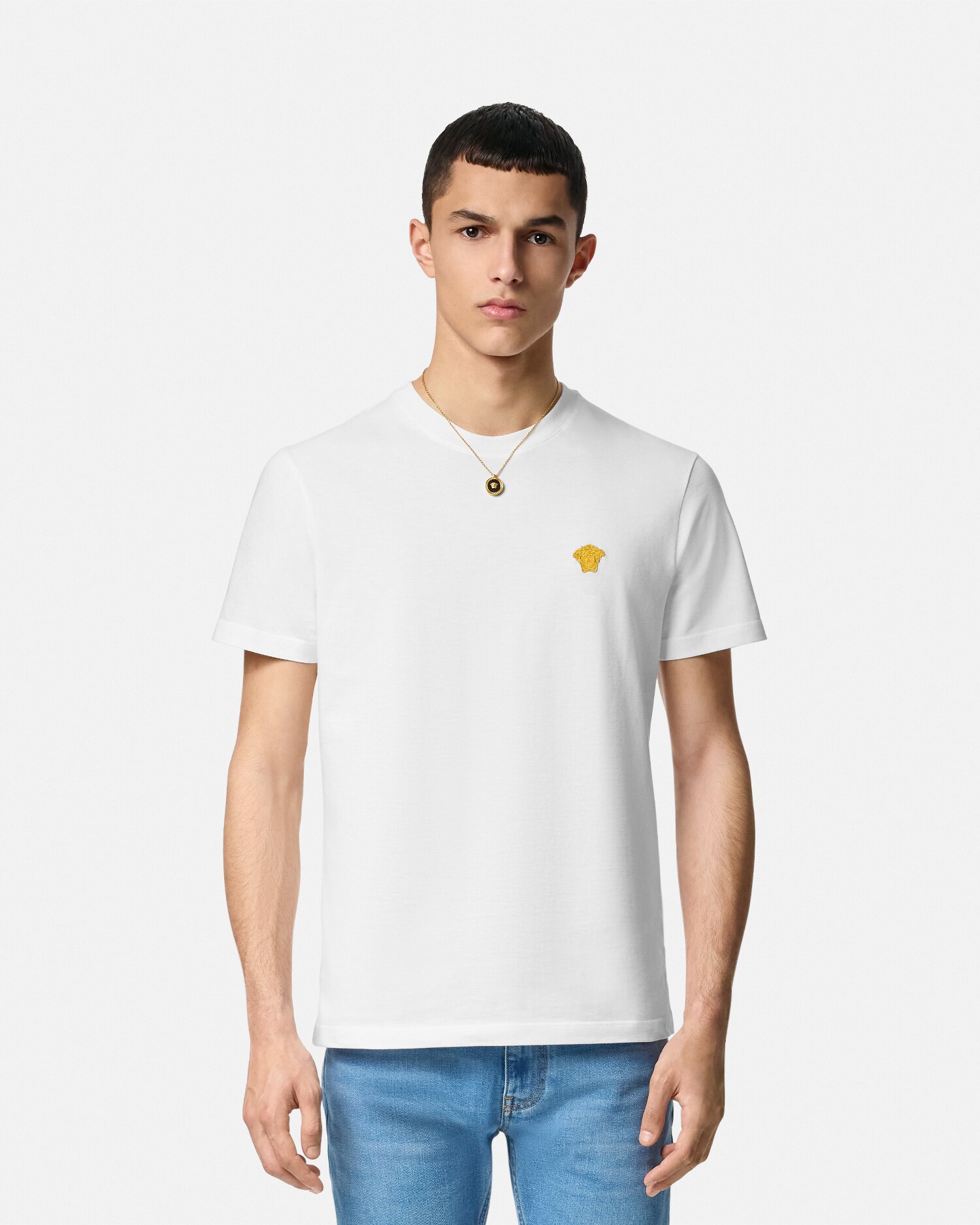 刺繍入り コットンジャージー Tシャツ ホワイト | VERSACE JP