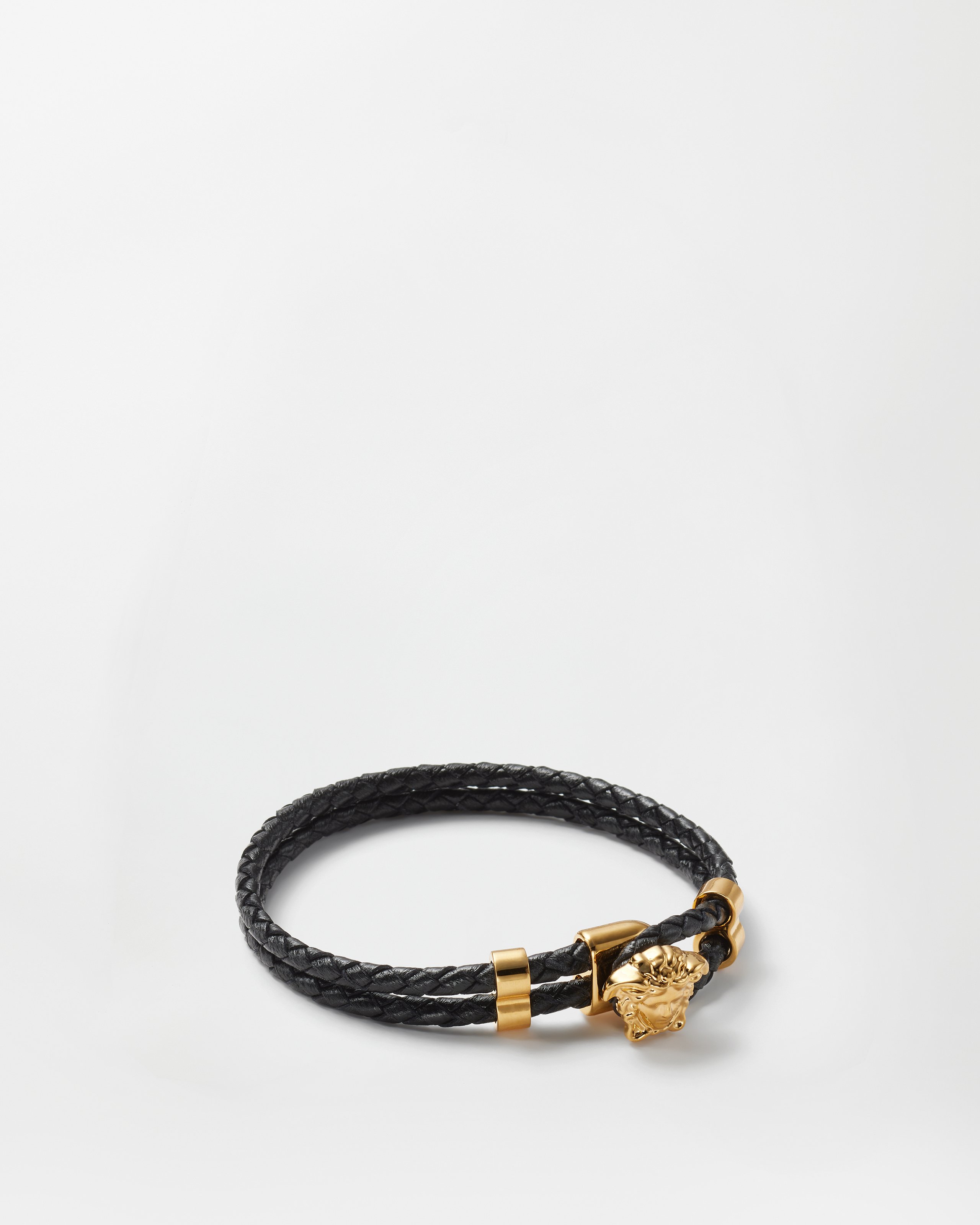 ラ メドゥーサ レザー ブレスレット ブラック,ゴールド | VERSACE JP
