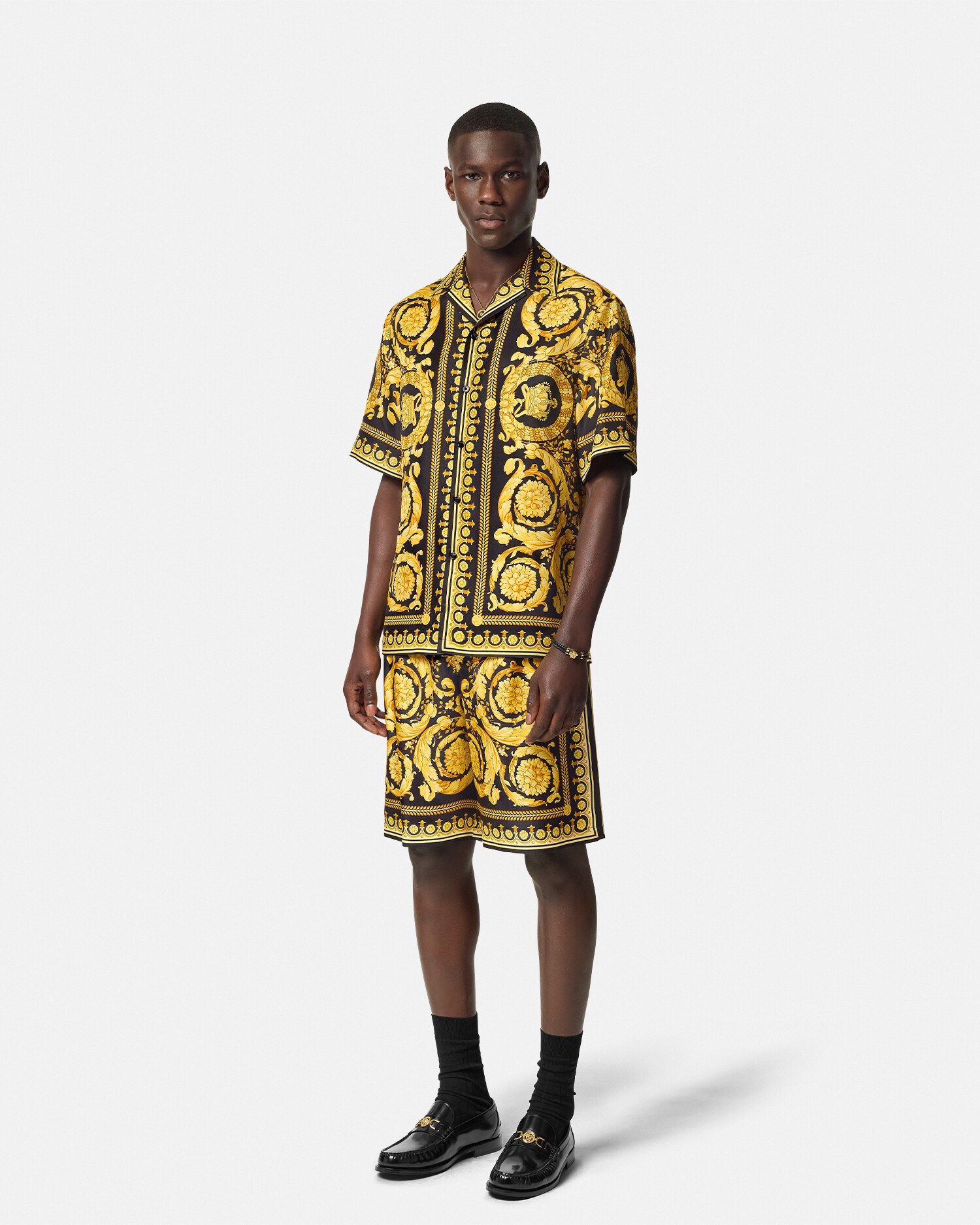 プリント シルク ツイル ショートパンツ ブラック,プリント | VERSACE JP