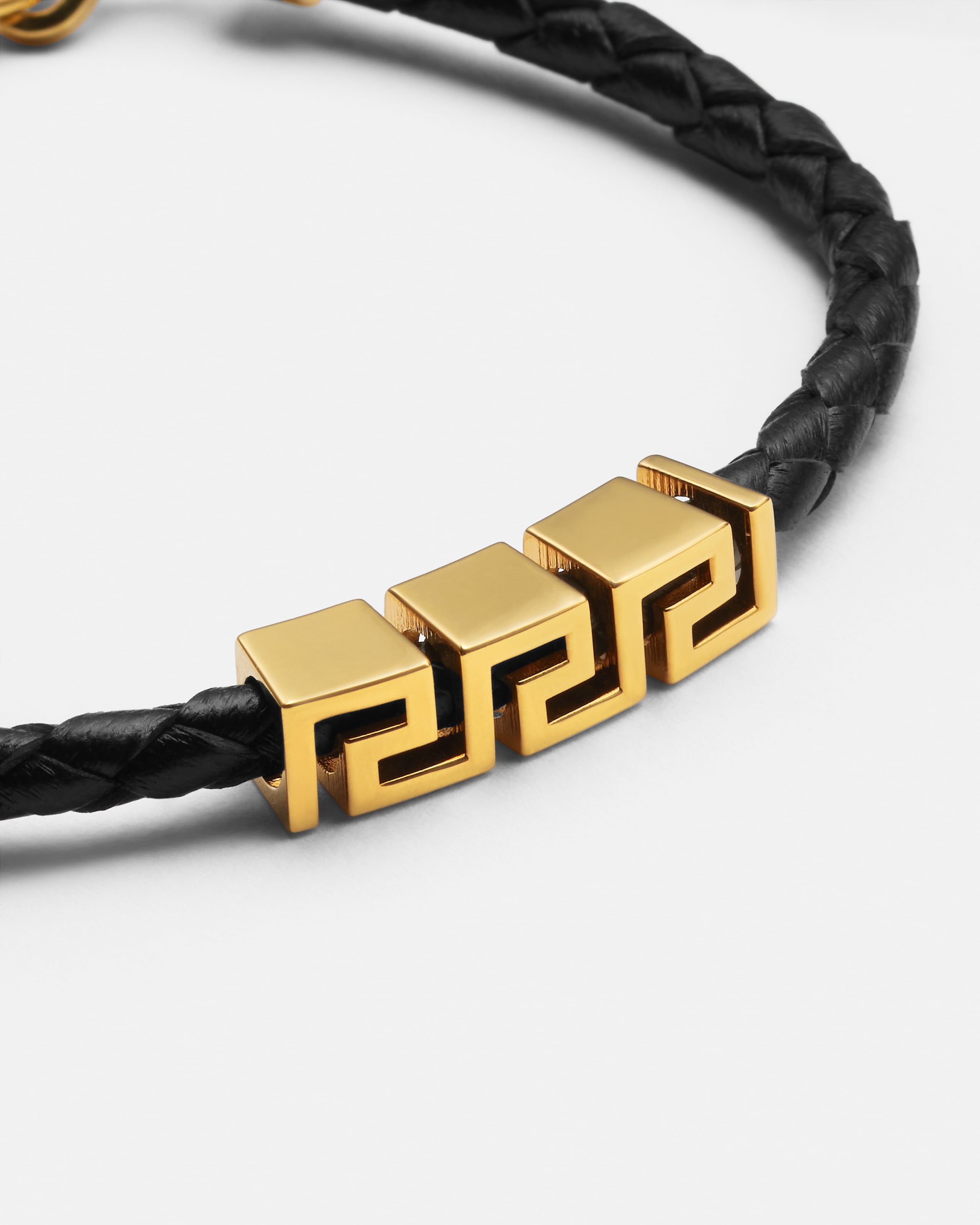 グレカ レザー ブレスレット ブラック,ゴールド | VERSACE JP