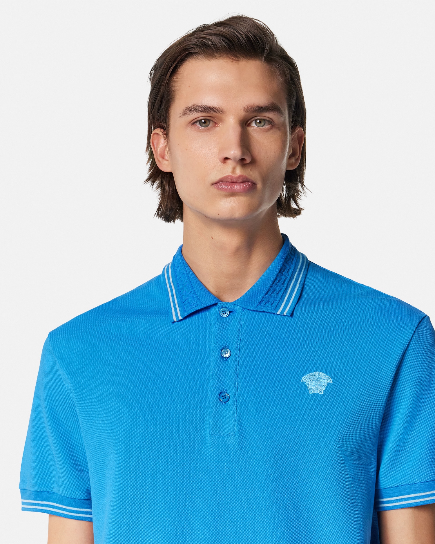 刺繍入り コットン ピケ ポロシャツ ブラック | VERSACE JP