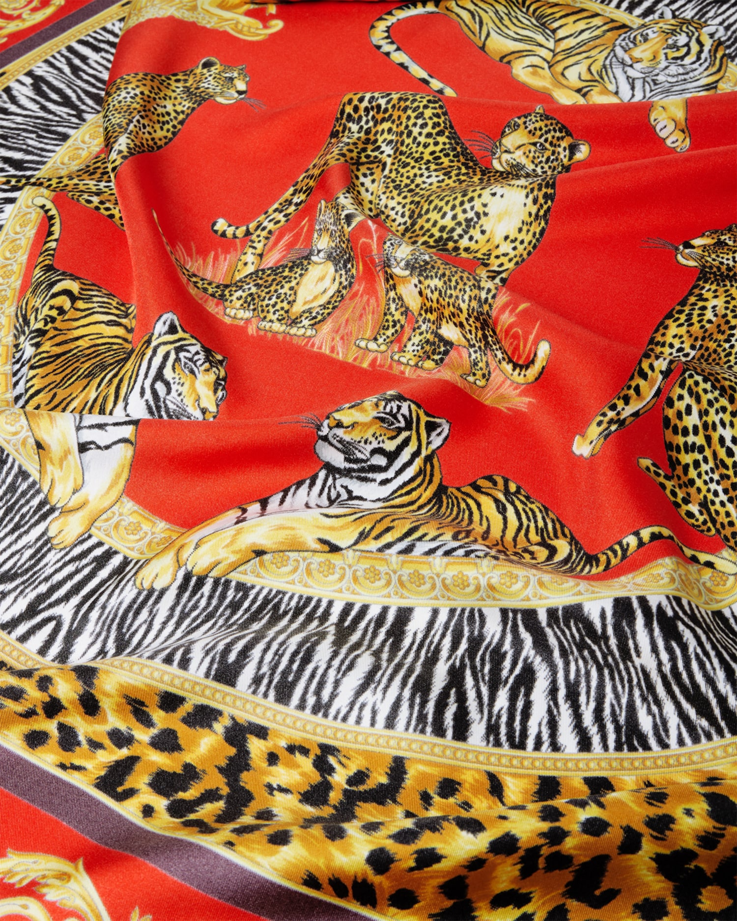 ラージ シルク スカーフ 90 cm ワイルド キャッツ ブラック,プリント