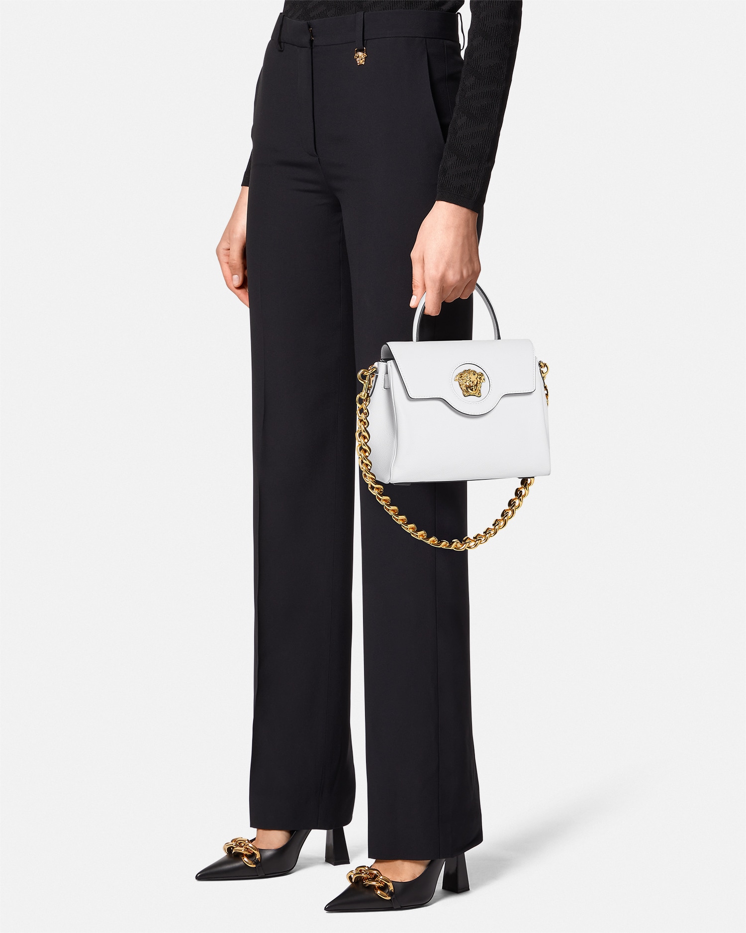 ラ メドゥーサ レザー トップハンドル ブラック | VERSACE JP