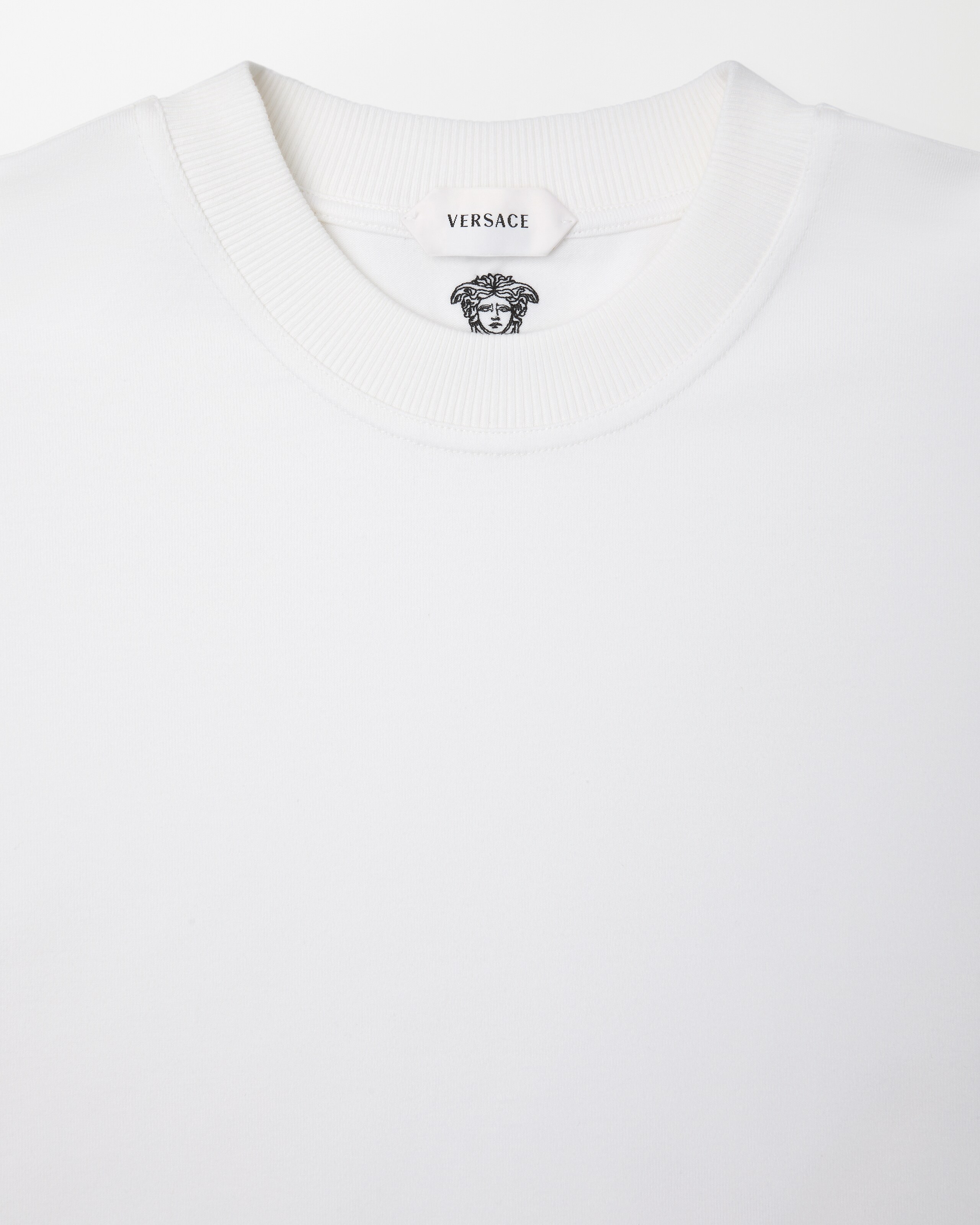 刺繍入り ストレッチ コットンジャージー Tシャツ ホワイト | VERSACE JP