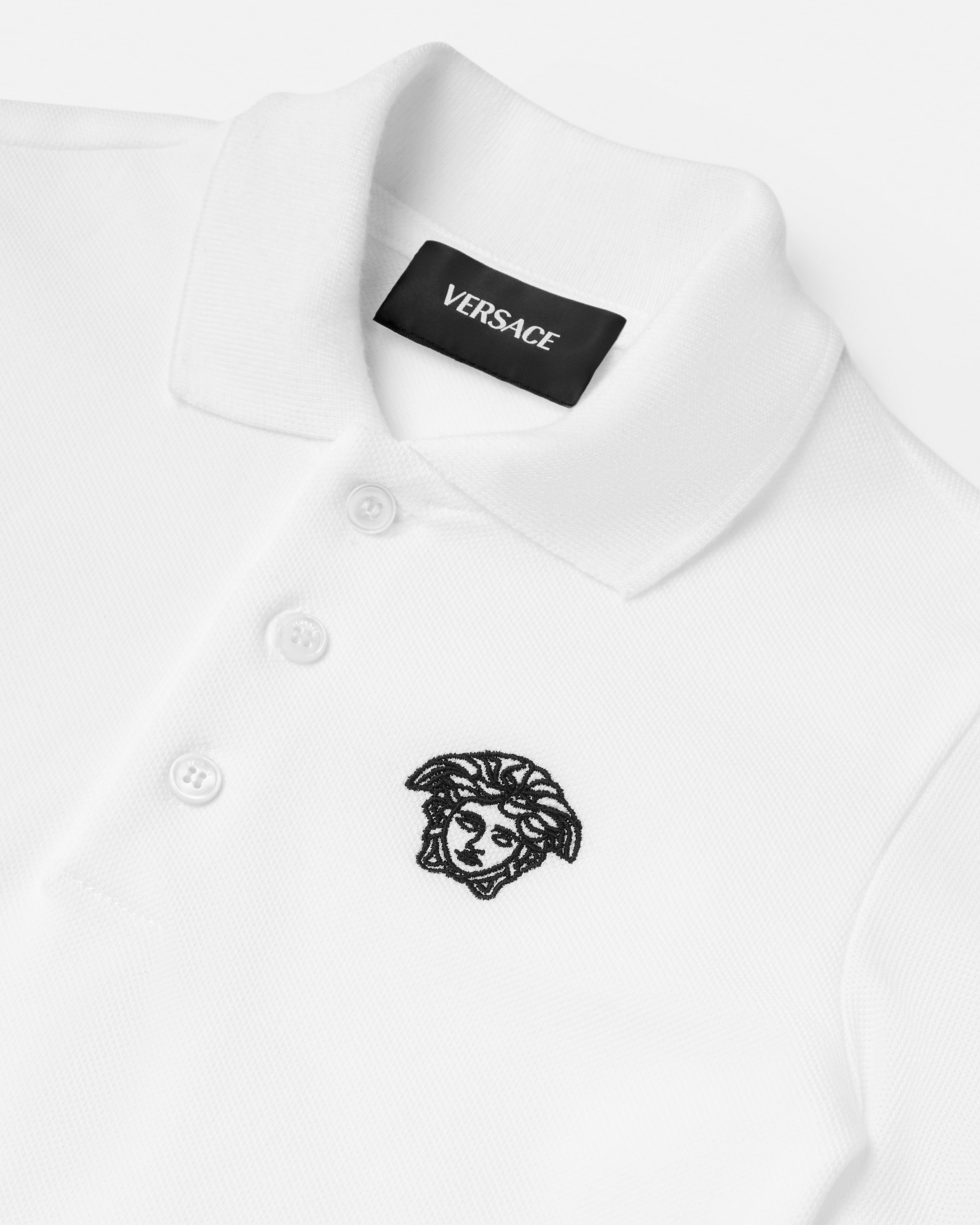 キッズ 刺繍入り コットンピケ ポロシャツ ブラック,ホワイト | VERSACE JP