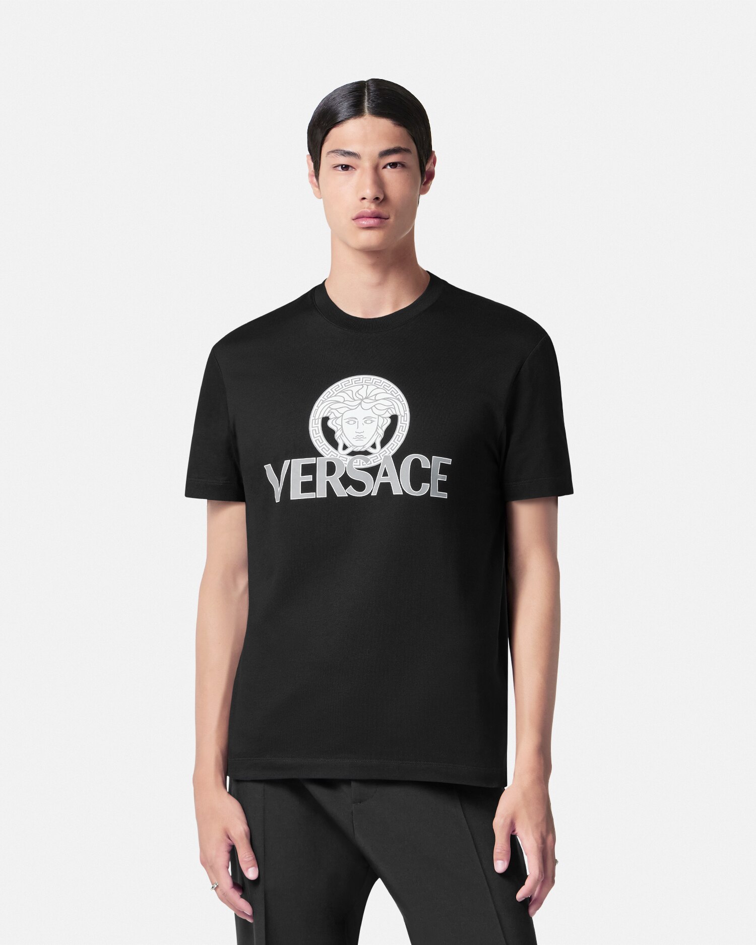ヴェルサーチ Tシャツ メンズ VERSACE 半袖 ブラック 青 水色