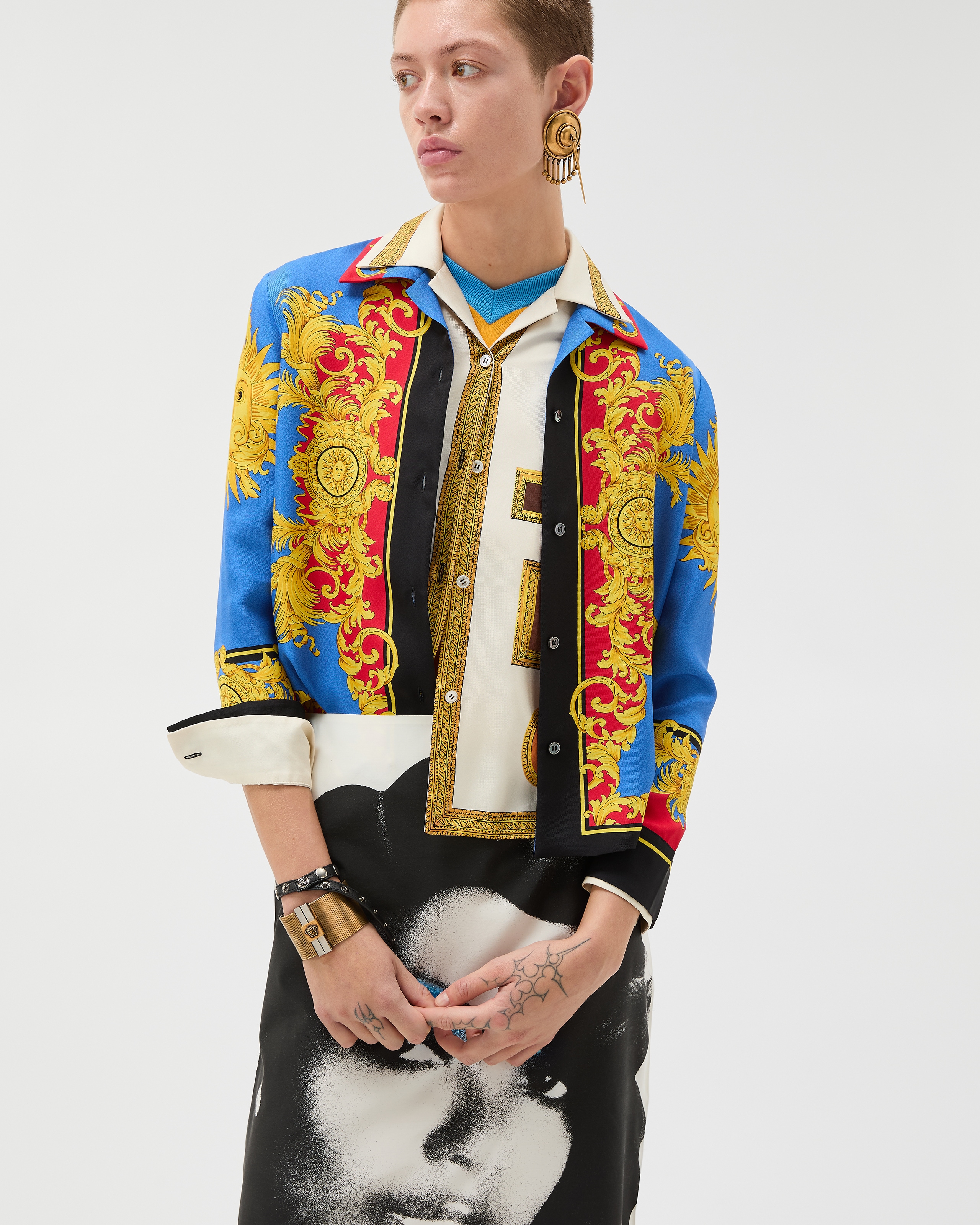 プリント シルク ツイル シャツ ブルー,プリント | VERSACE JP