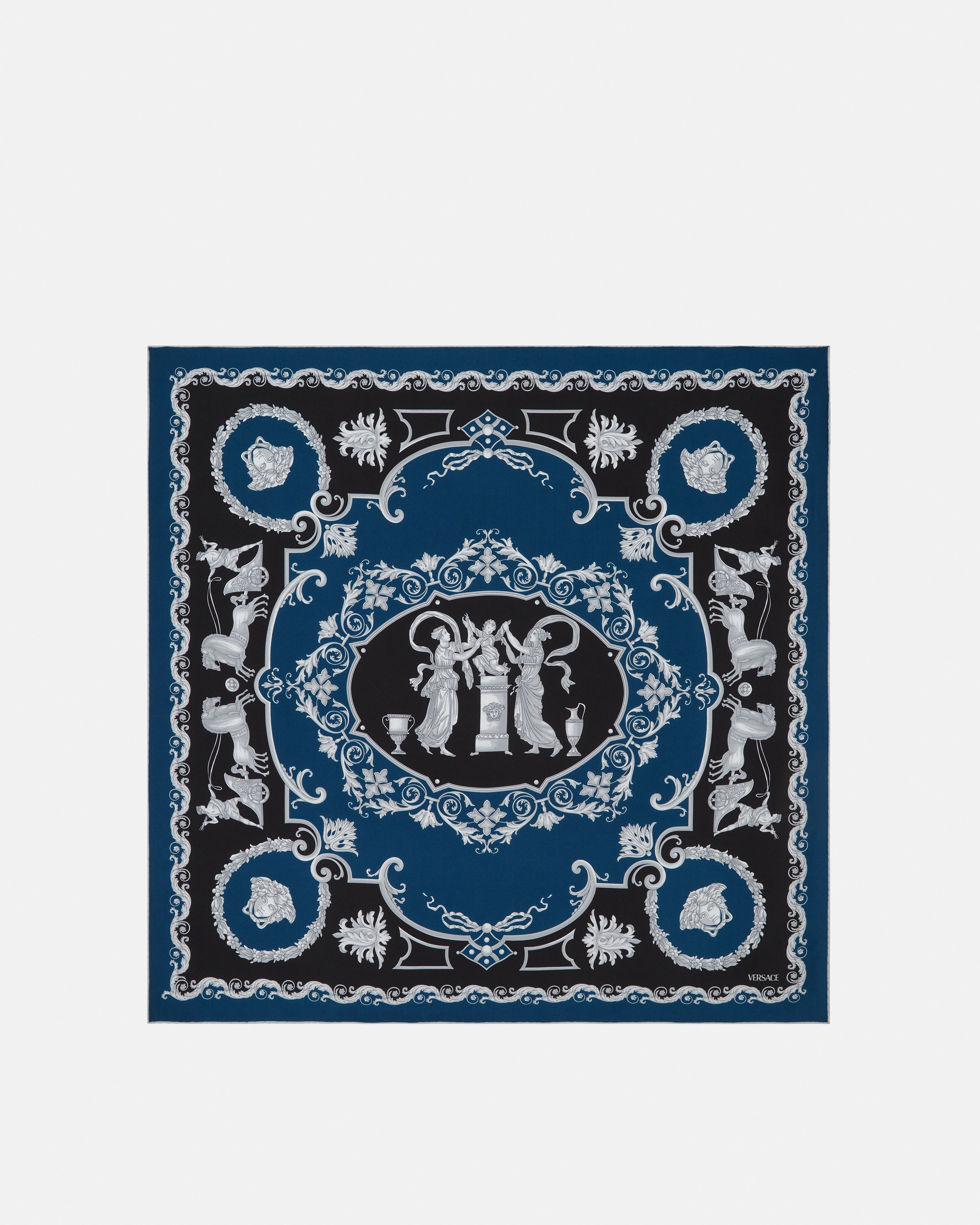 プリントシルクツイルスカーフ 90cm ブラック,ブルー | VERSACE JP