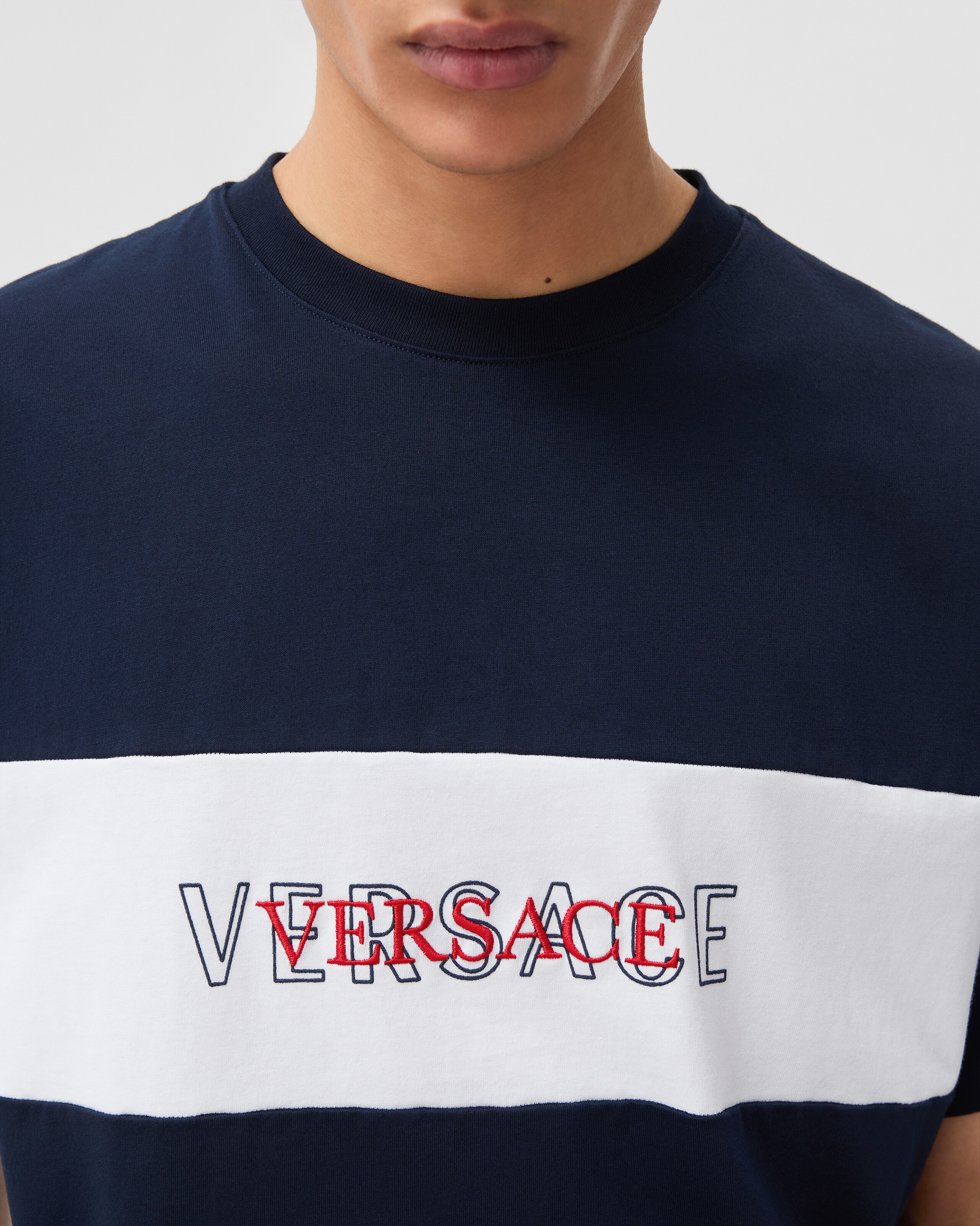 刺繍入り コットンジャージー Tシャツ ブルー | VERSACE JP