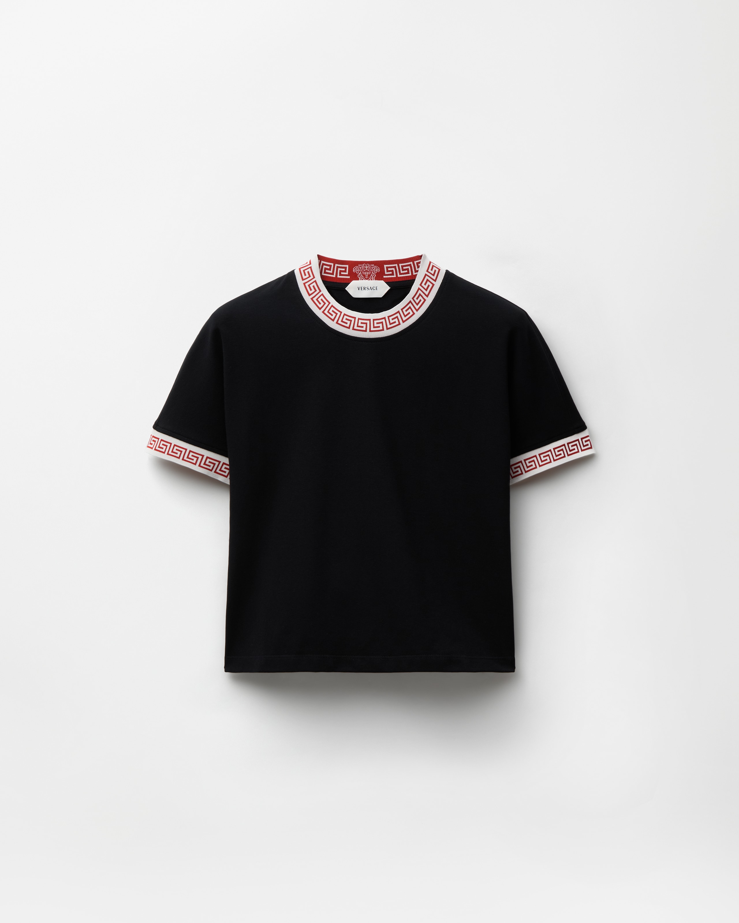 ジャカード ストレッチ コットンジャージー Tシャツ ブラック | VERSACE JP