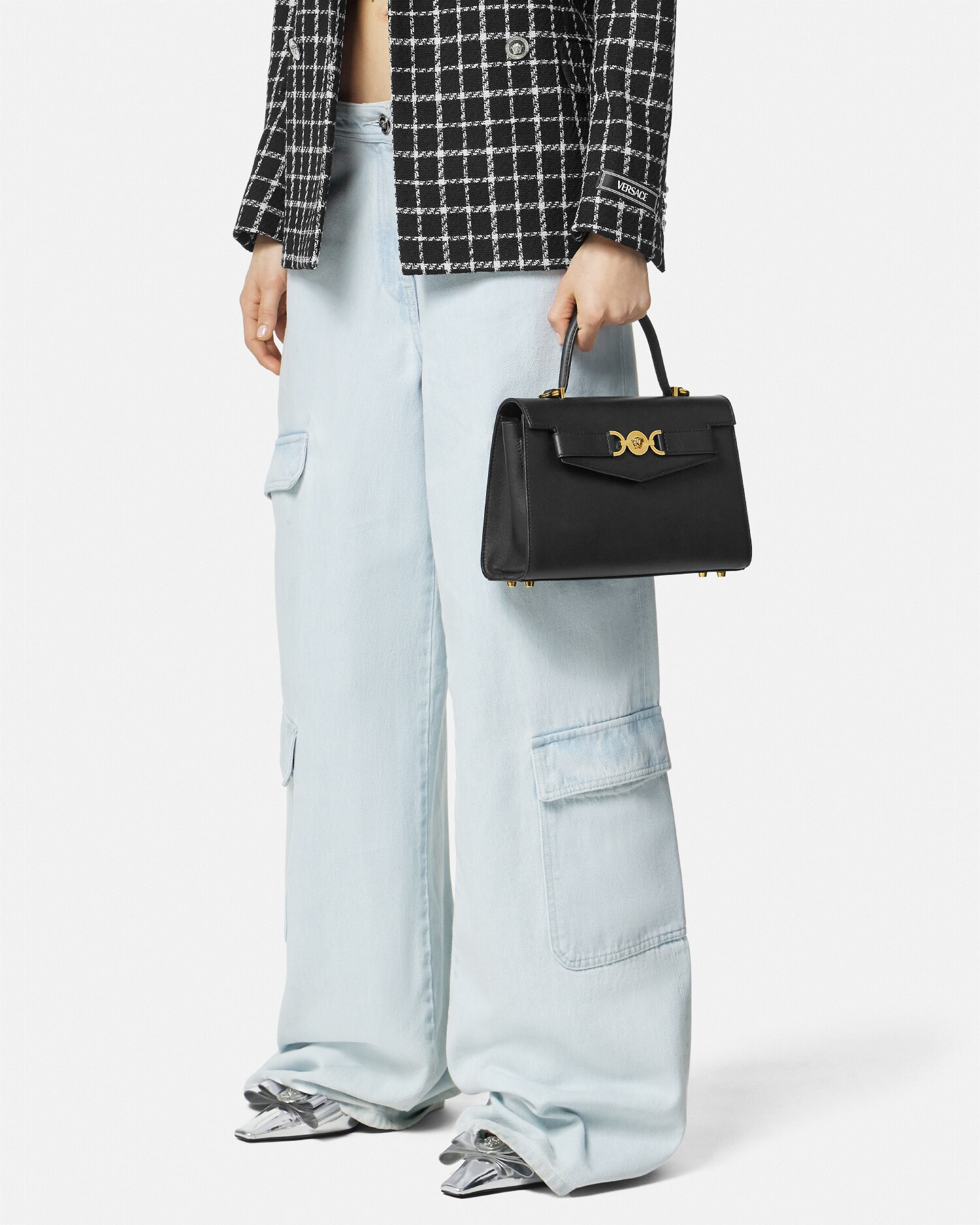 メドゥーサ '95 レザー トップハンドル ブラック,ゴールド | VERSACE JP