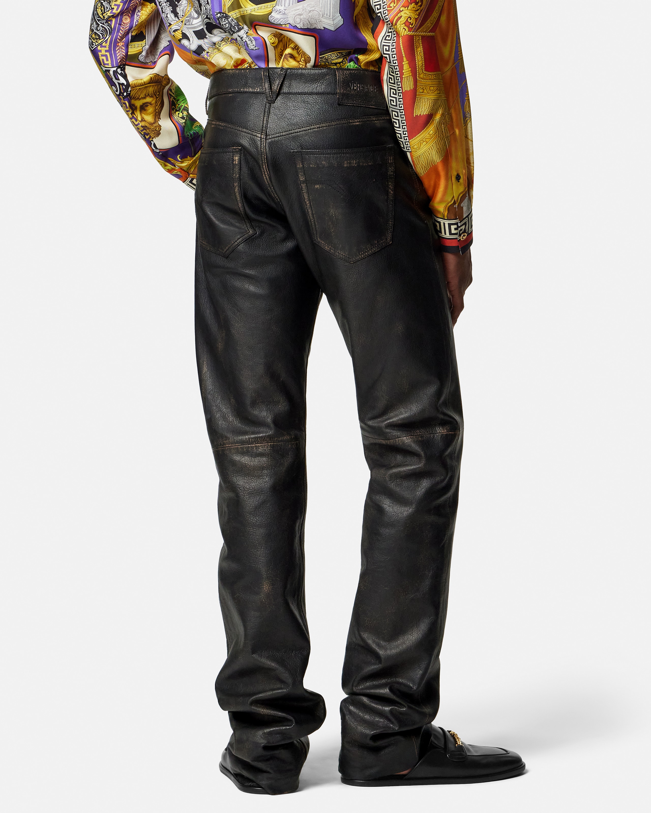 ディストレスト レザー パンツ ブルー | VERSACE JP