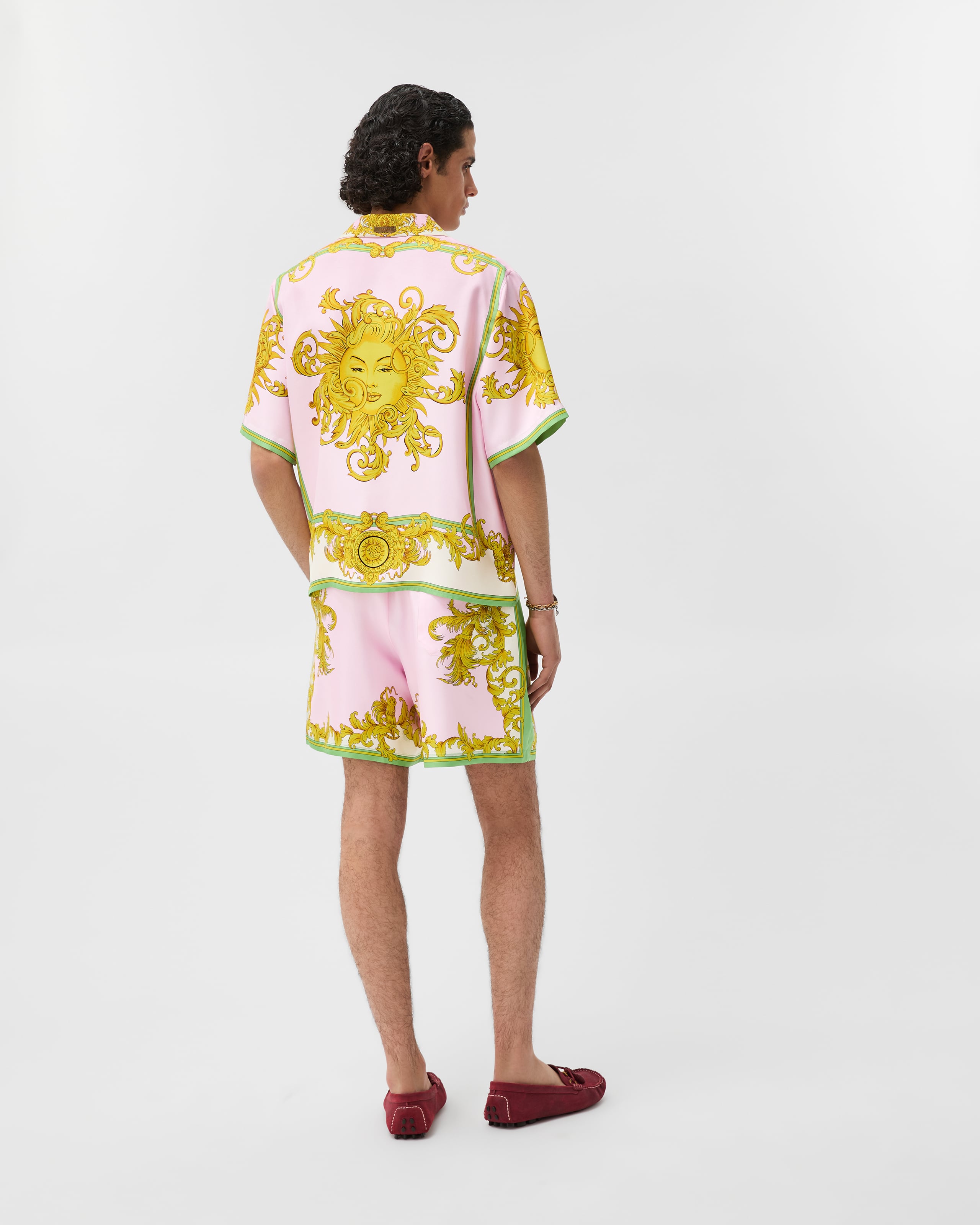 プリント シルク ツイル ショートパンツ イエロー,ピンク | VERSACE JP