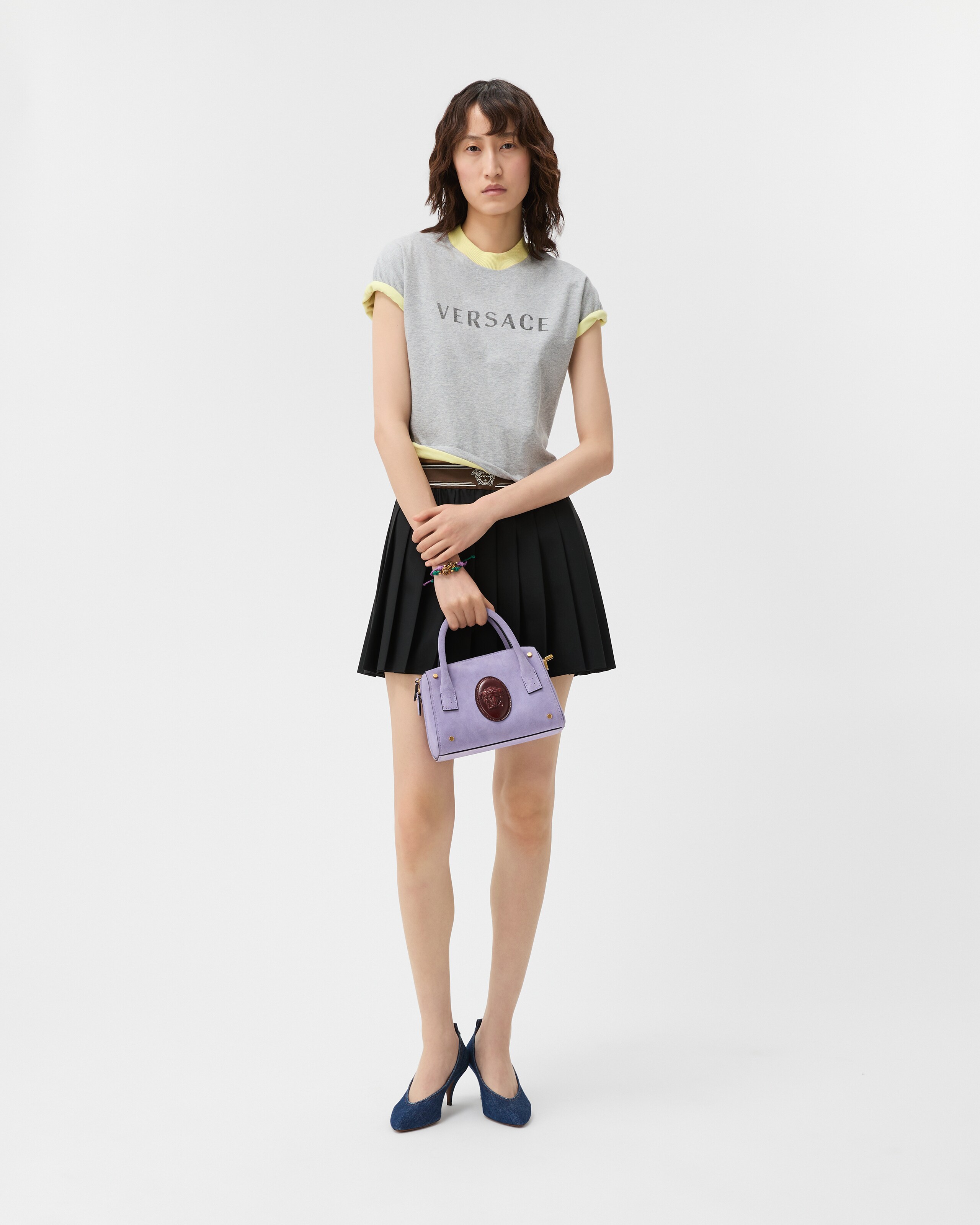 プリーツ ウールモヘア ミニ スカート ブラック | VERSACE JP