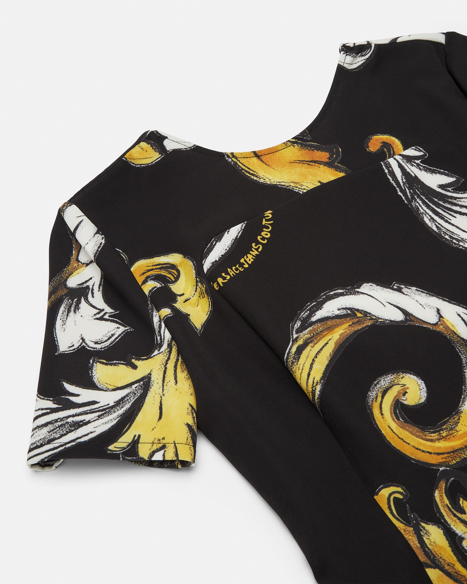 VERSACE バロッコ ラヴァリエール ミニドレス ブラック バロッコ シルク シャツ ミニ ドレス ブラック,プリント