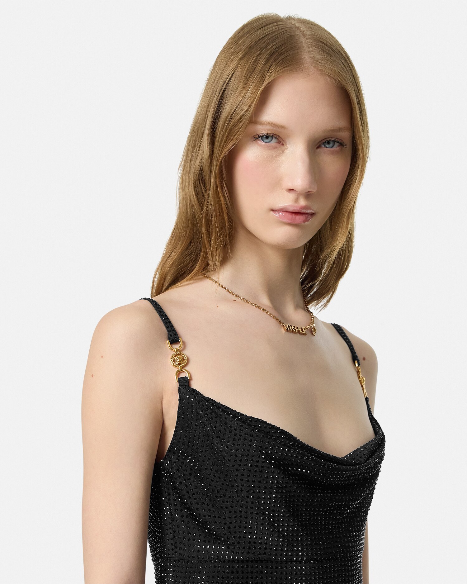 【関税込み】Versace ブラック スラッシュ ミニドレス 90_1011546-