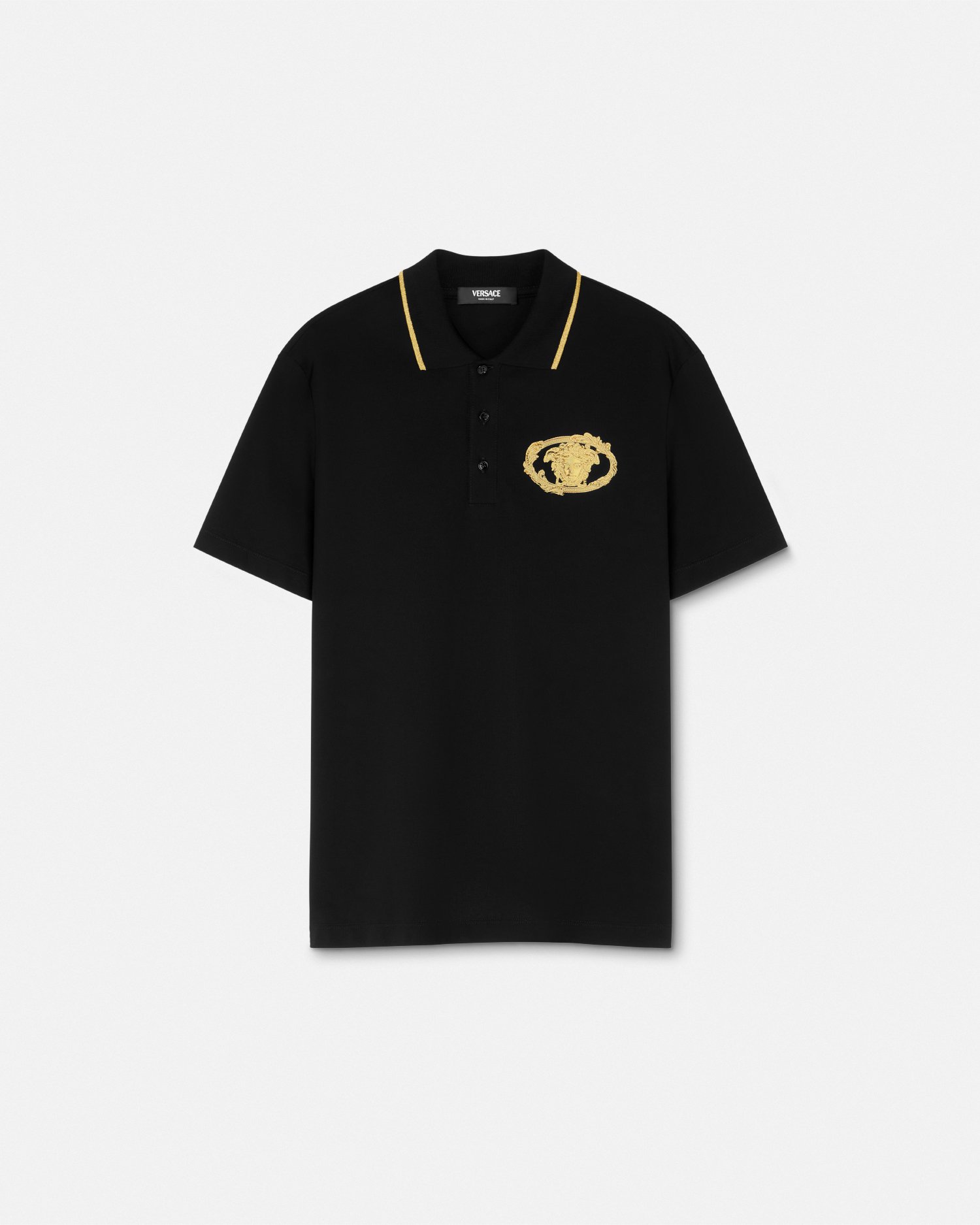 VERSACE 刺繍ロゴ Tシャツ 半袖 黒 刺繍入り クーペ ブラゾン Tシャツ ブラック | VERSACE JP