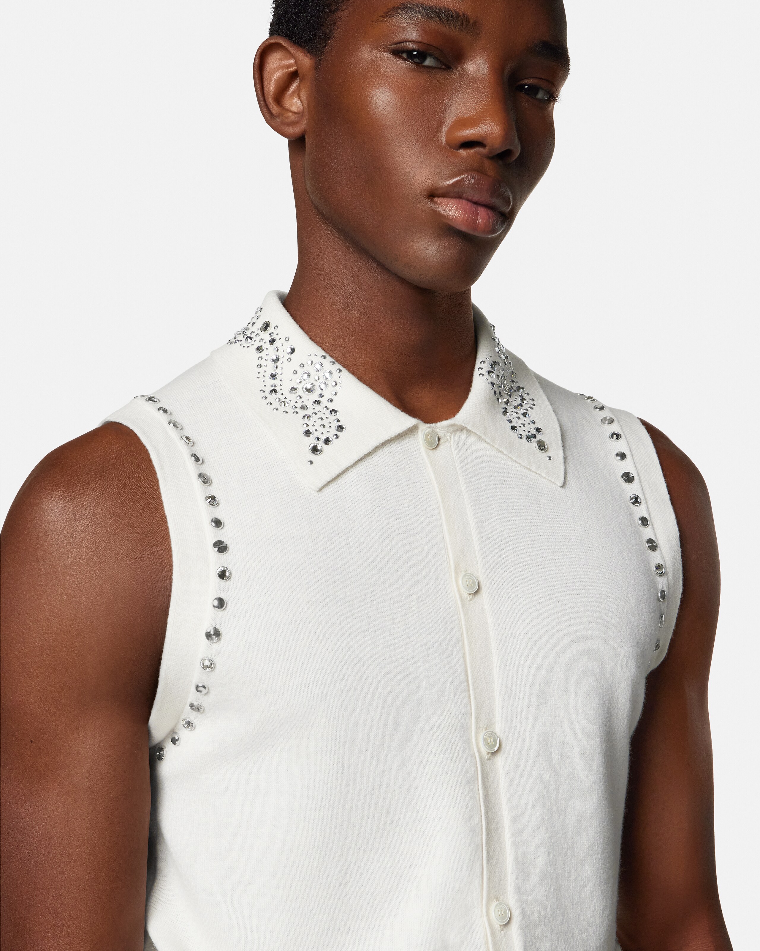 バレンタイン　ベスト　カシミヤ 装飾入り カシミヤブレンド ニット ベスト ホワイト | VERSACE JP