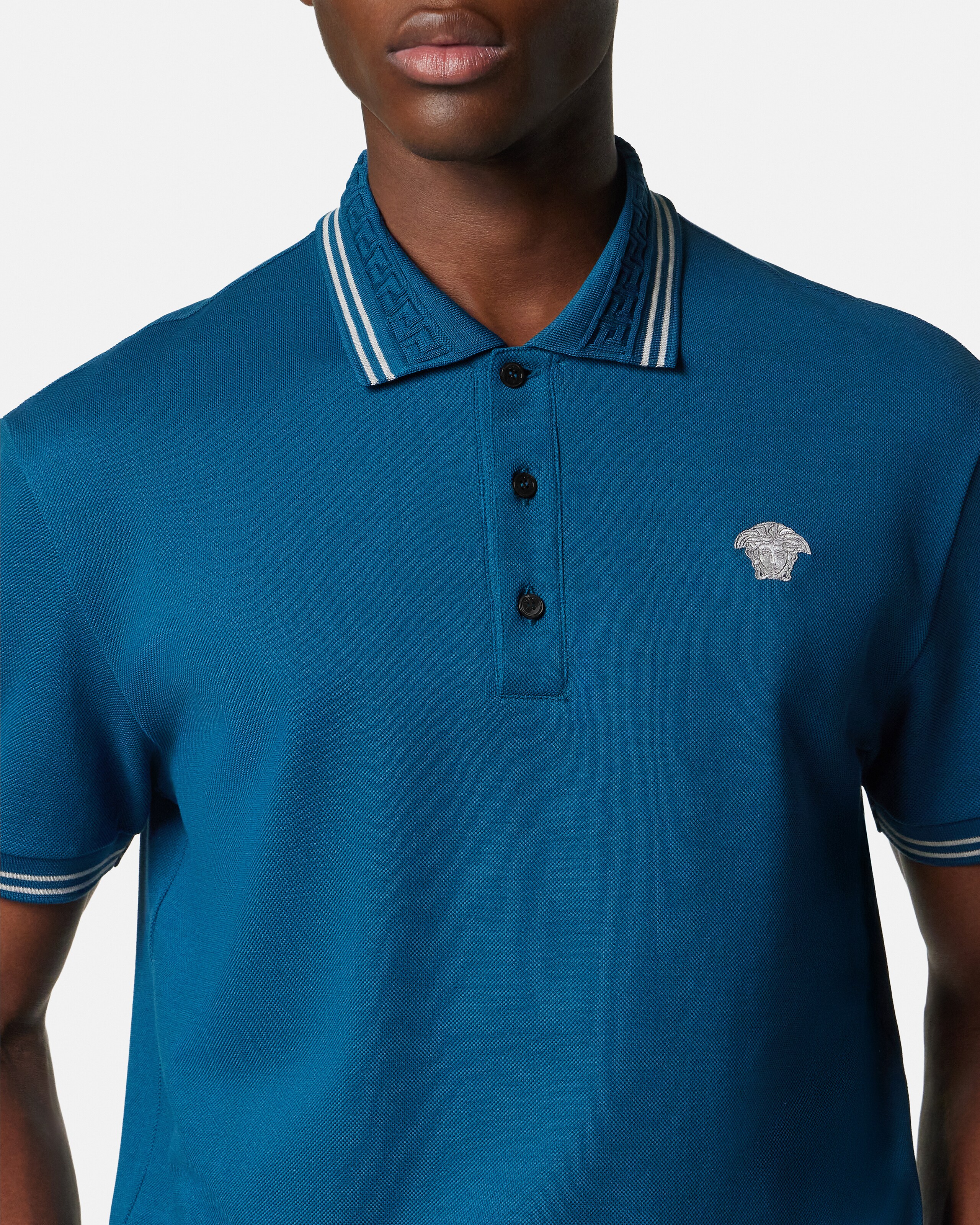 刺繍入り コットン ピケ ポロシャツ ブラック | VERSACE JP