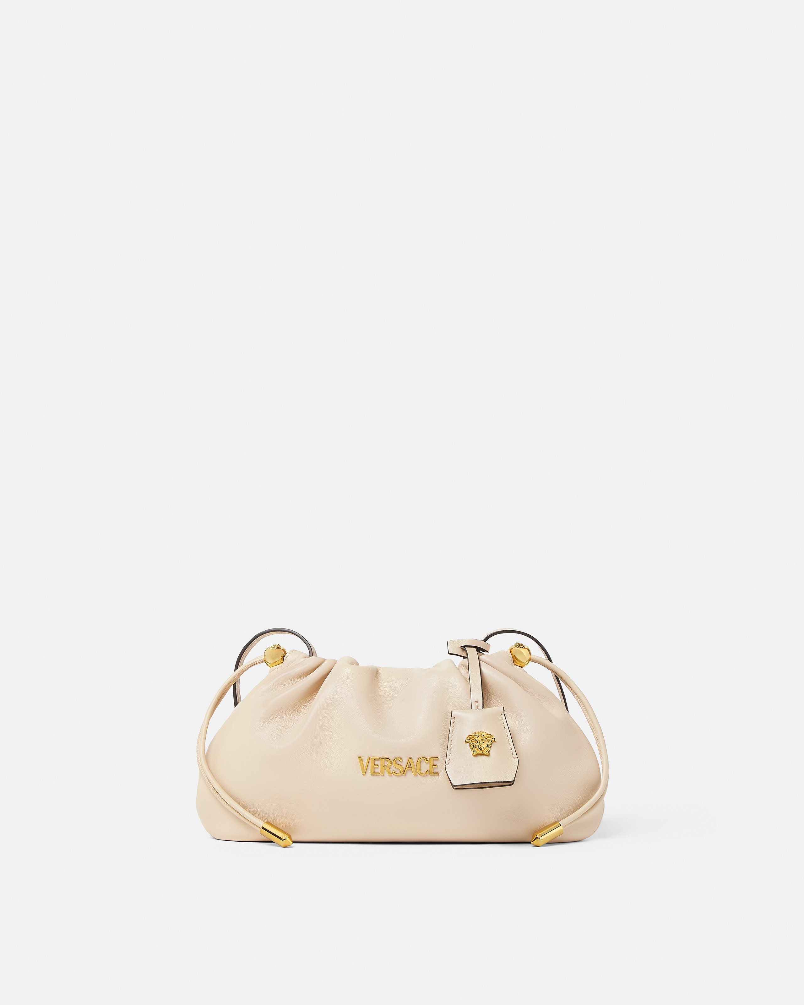 未使用 VERSACEジャンニ・ヴェルサーチ 巾着ショルダーバッグ定価12万円〜 ✨極美品✨ヴェルサーチ ショルダーバッグ カーフレザー 黒