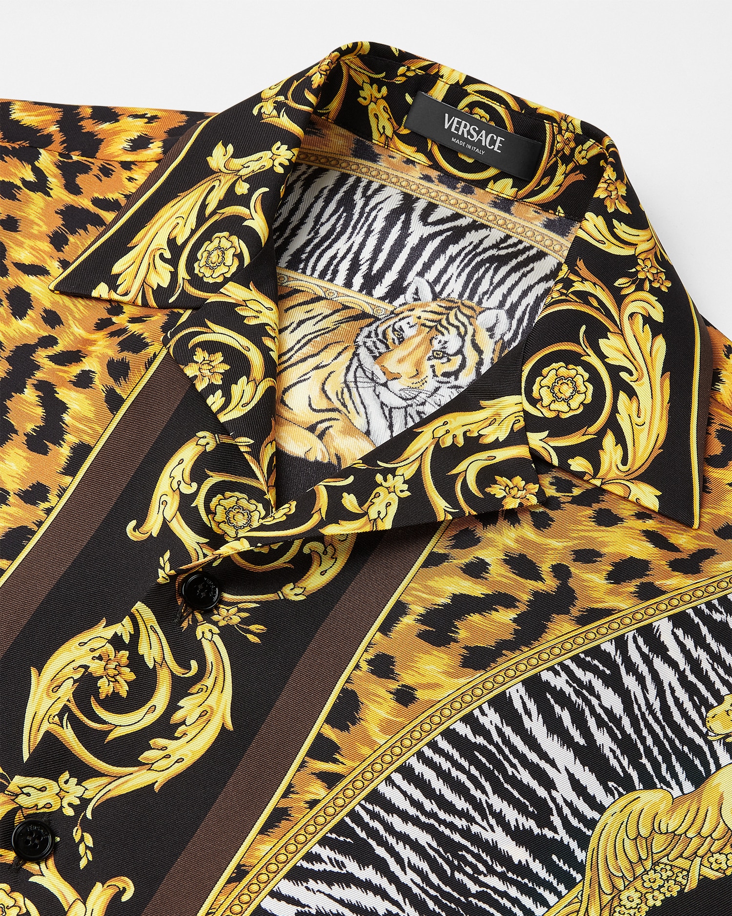 Versace シルクシャツ シルク シャツ ワイルド キャッツ ブラック,プリント | VERSACE JP