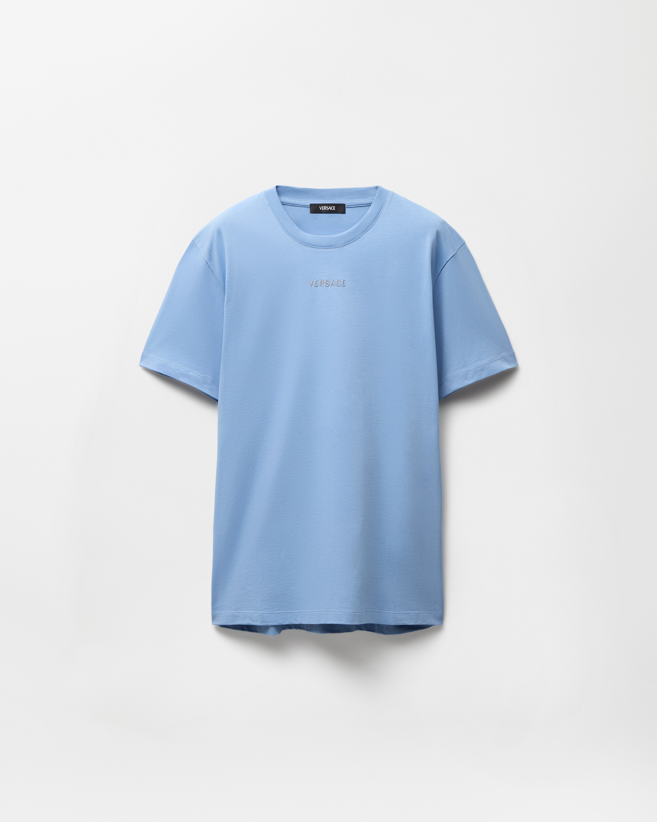 刺繍入り コットンジャージー スリム Tシャツ ブルー | VERSACE JP