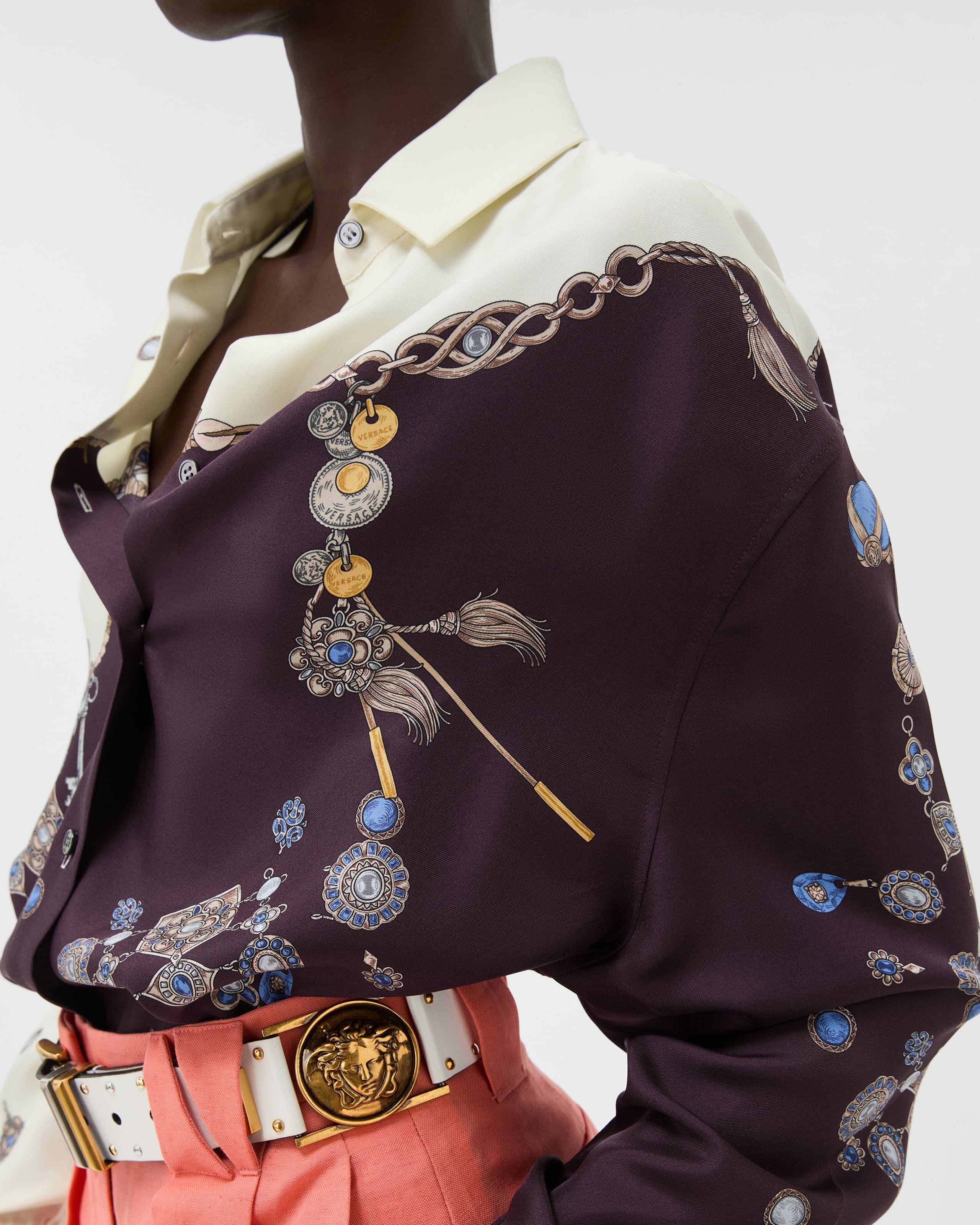 プリント シルク ツイル シャツ パープル,ホワイト | VERSACE JP