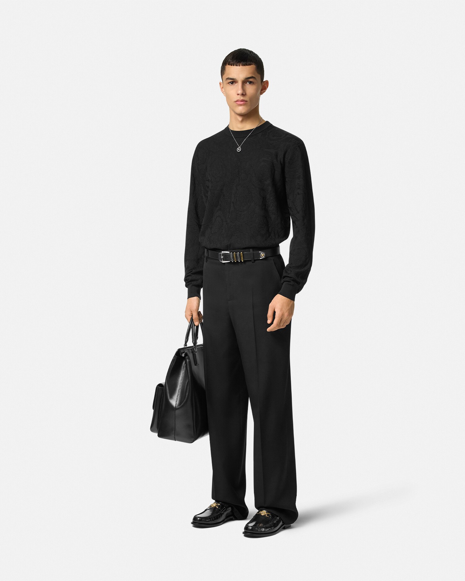 ジャカード シルクコットン ニット セーター ブラック | VERSACE JP