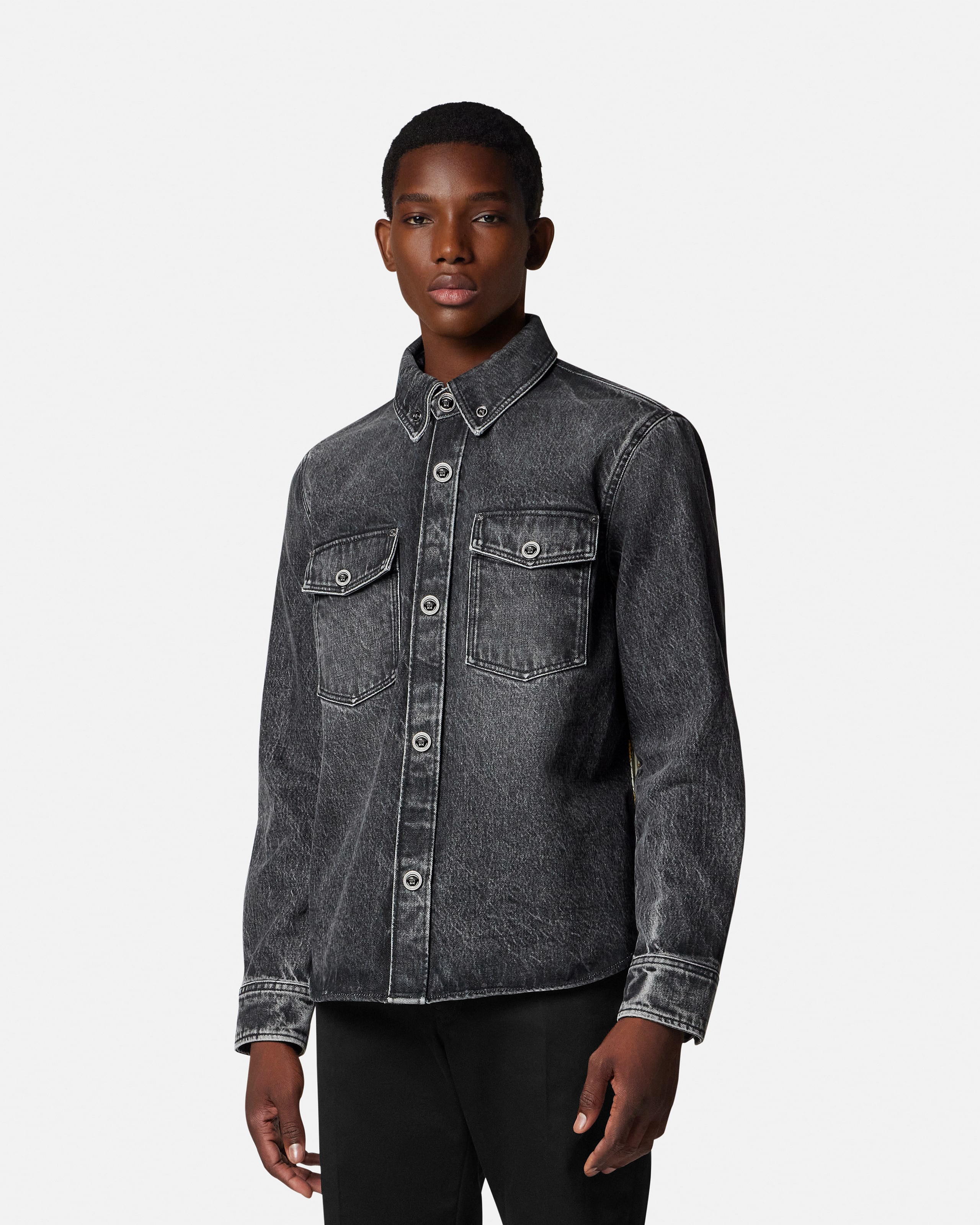 ヴェルサーチ　長袖シャツ　ホワイト/ブルー　38 楽天市場】ヴェルサーチ VERSACE メンズ トップス 長袖 ドレスシャツ