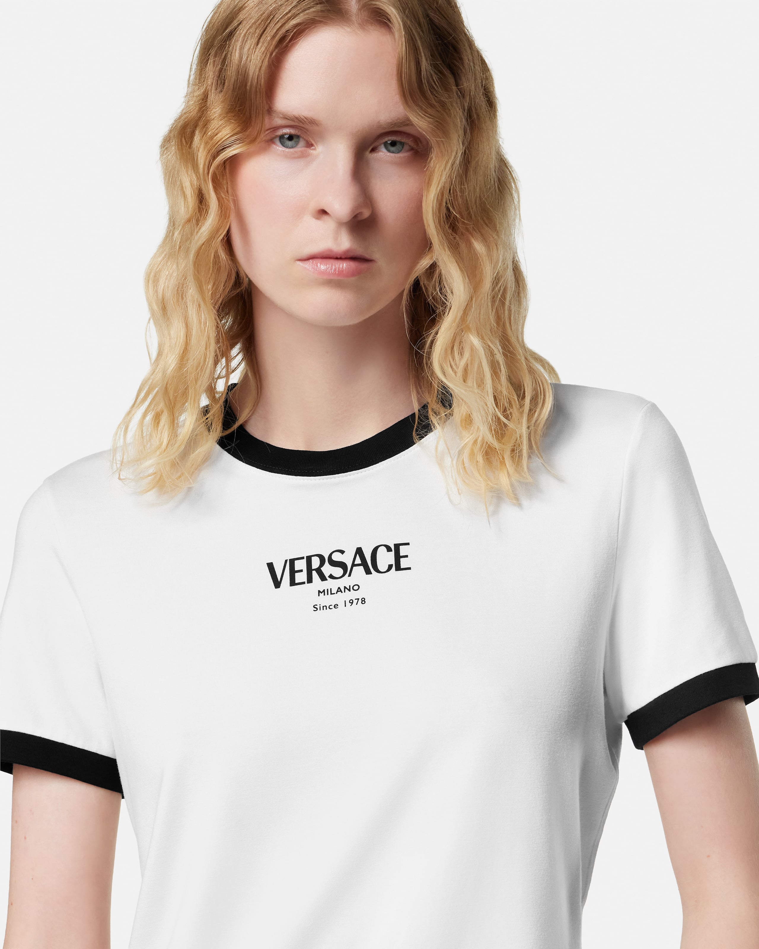 ストレッチ ビスコースジャージー Tシャツ ブラック,ホワイト | VERSACE JP
