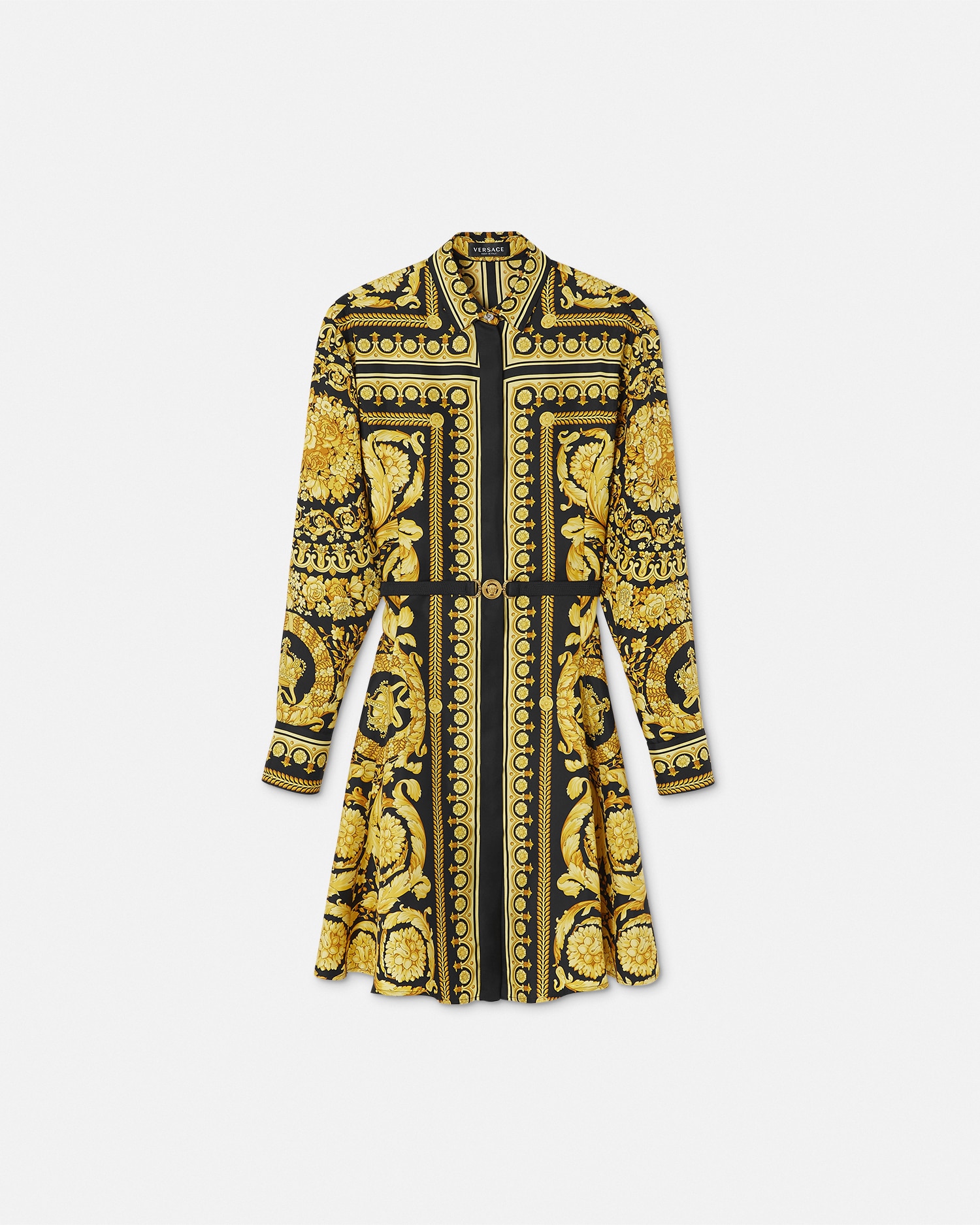 VERSACE バロッコ シルク キャミソール ミニドレス バロッコ シルク シャツ ミニ ドレス ブラック,プリント