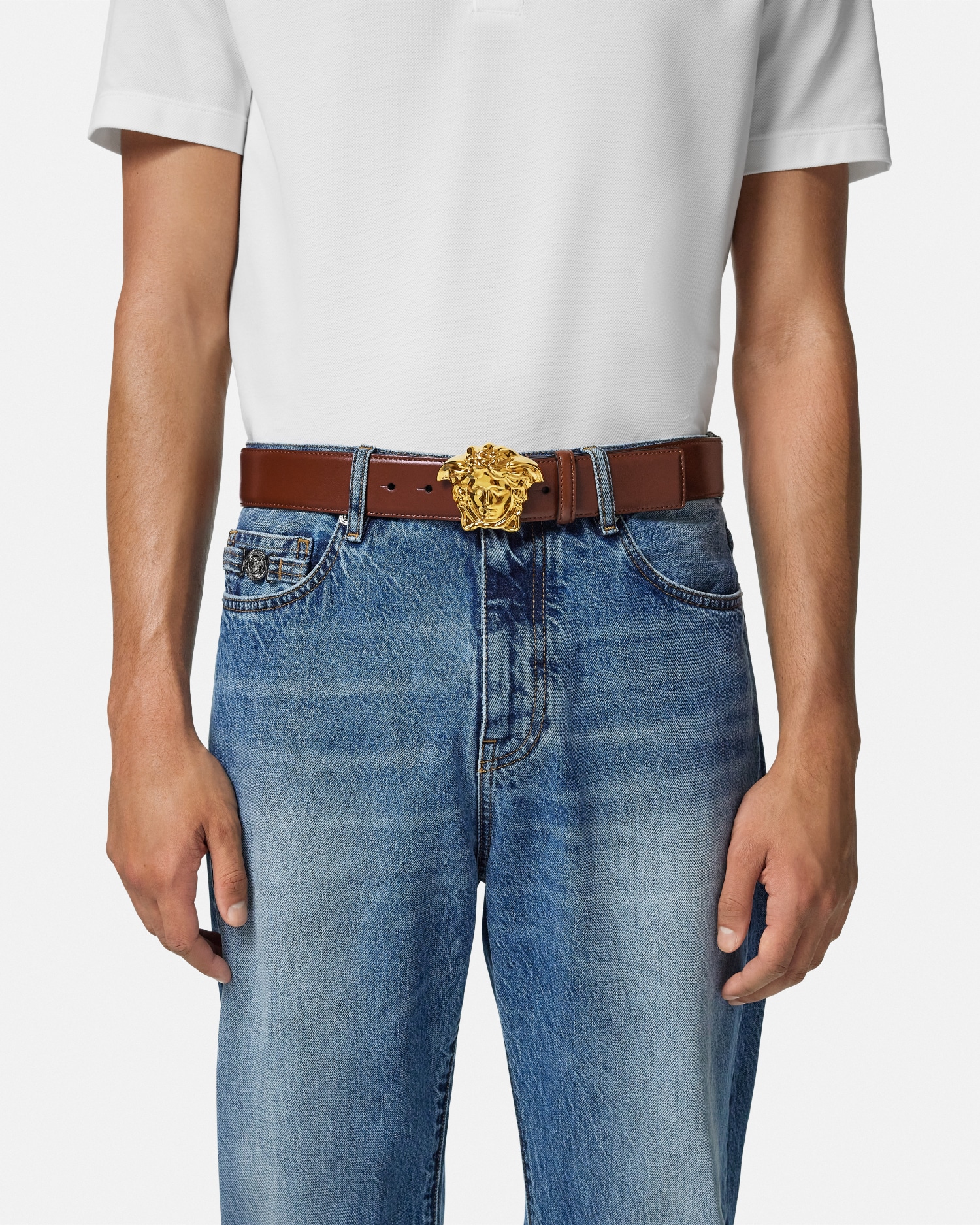 ラ メドゥーサ レザー ベルト 4 cm ブラック | VERSACE JP