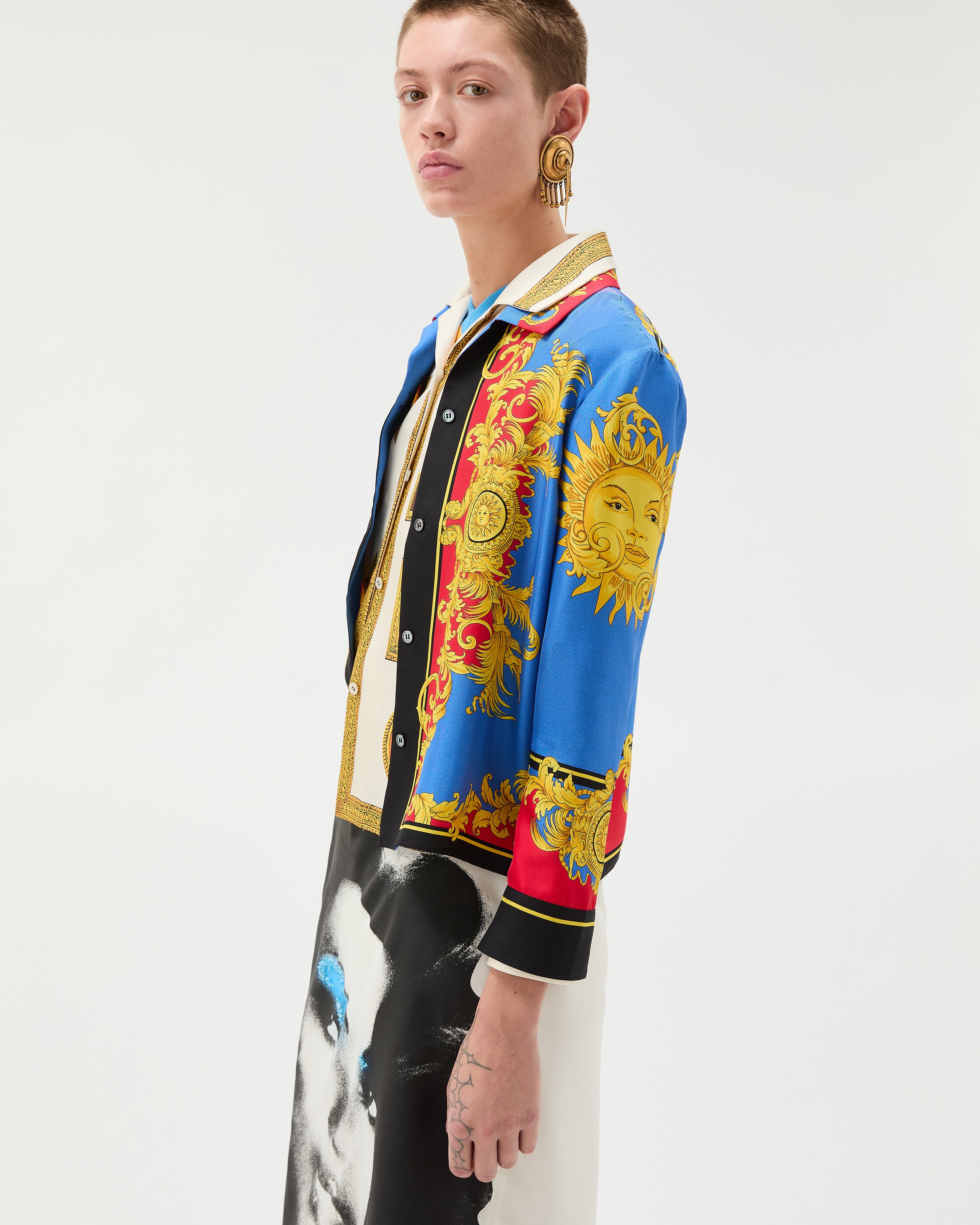 VERSACE シャツ　蛇柄 プリント シルク ツイル シャツ ブルー,プリント | VERSACE JP