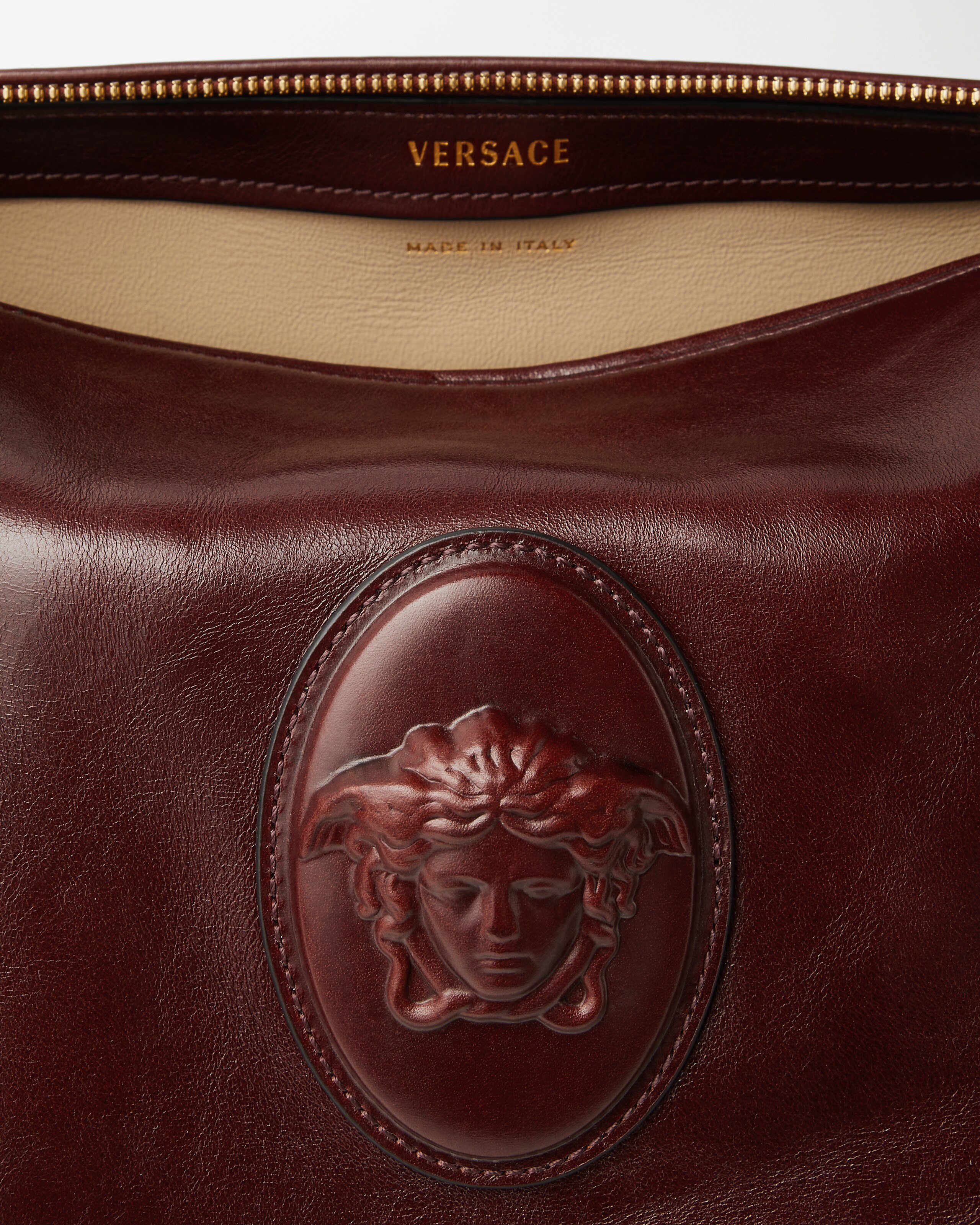 ルーミー レザー ボストン バッグ ブラック,ブラウン | VERSACE JP