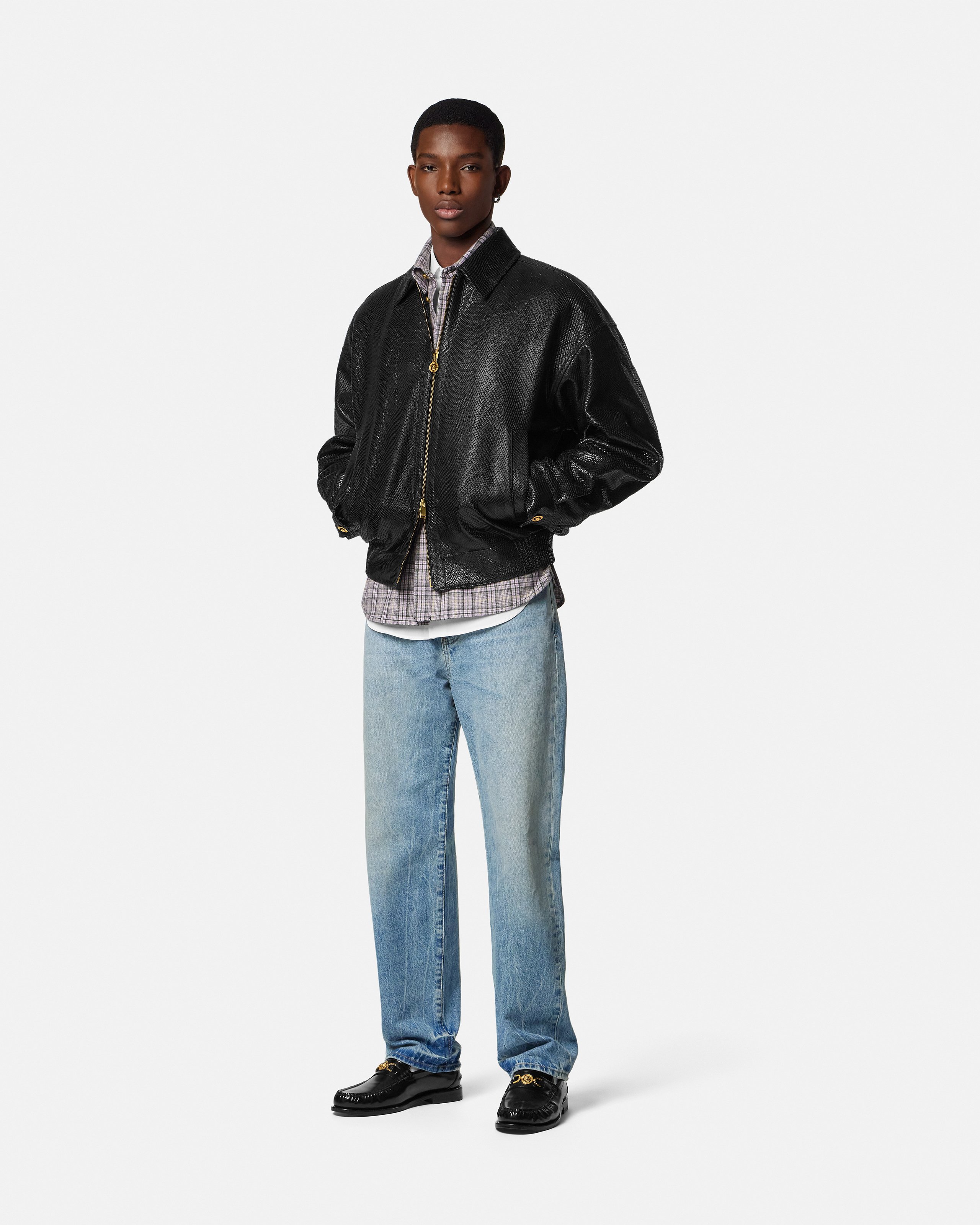 VERSACE レザージャケット ダークブラウン Leather Blouson Jacket Brown | VERSACE US