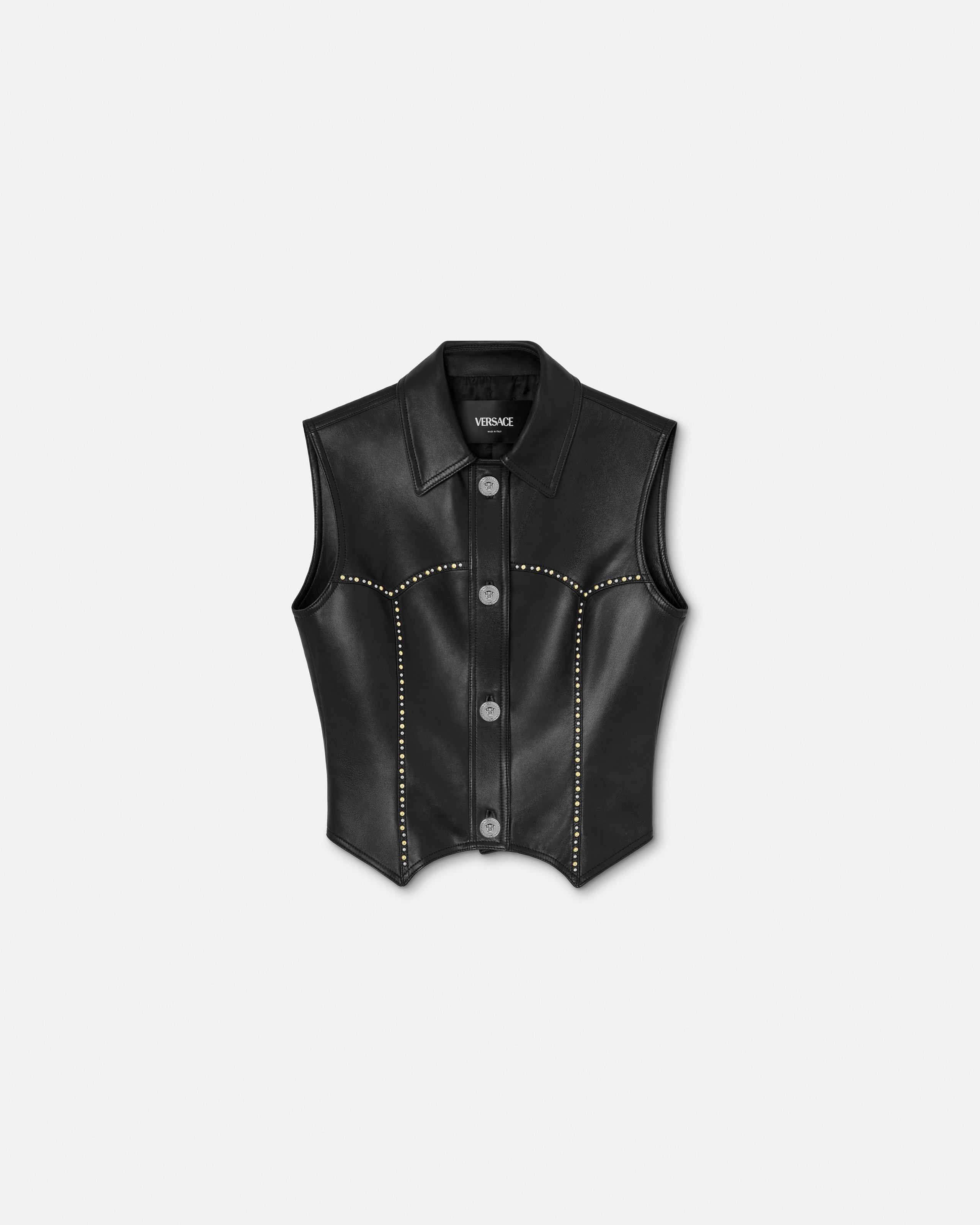 ✨新品タグ付き✨SUGGESTION スタイリッシュ レザーベスト 黒 Mサイズ 装飾付き レザー ベスト ブラック | VERSACE JP