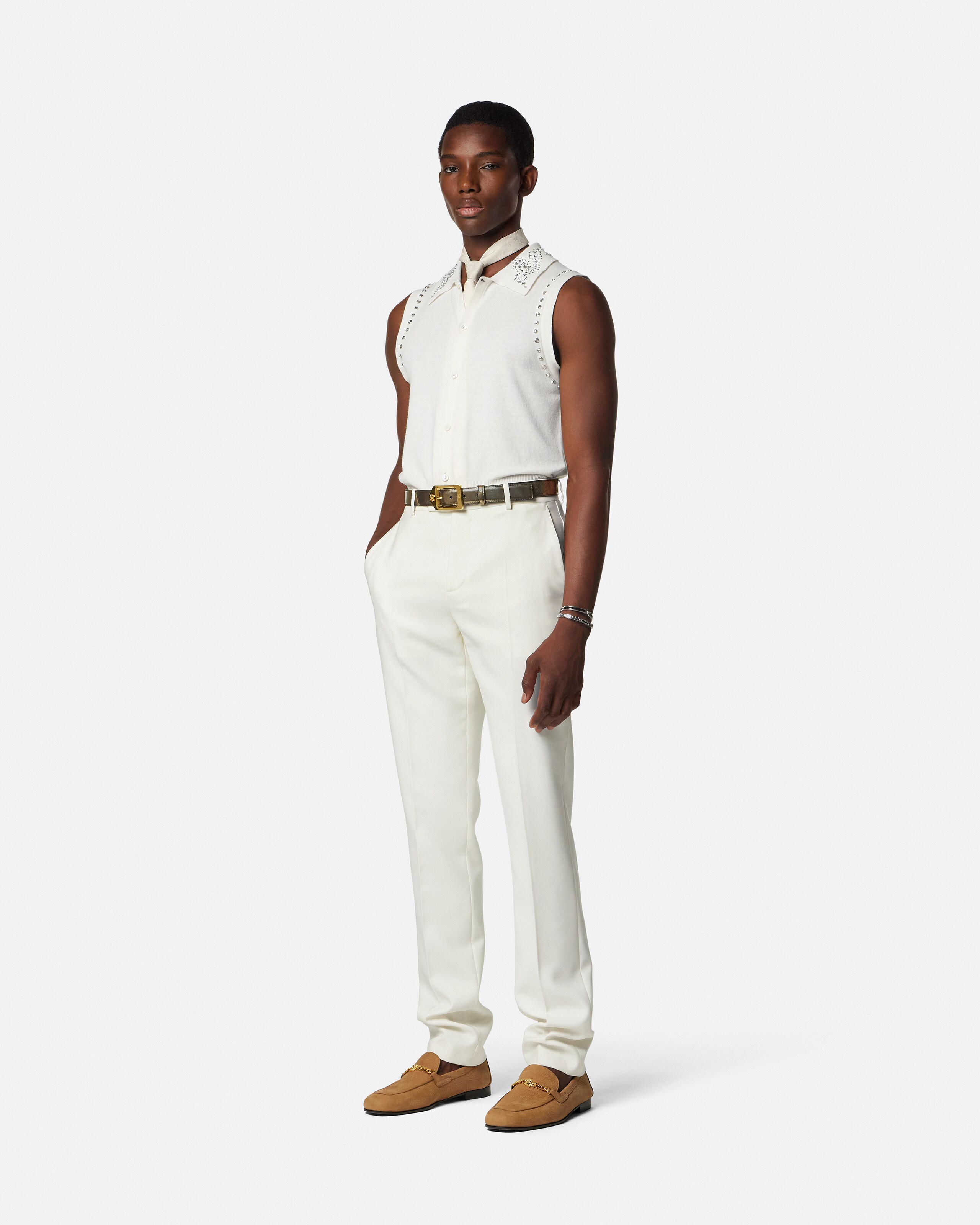 装飾入り カシミヤブレンド ニット ベスト | VERSACE JP