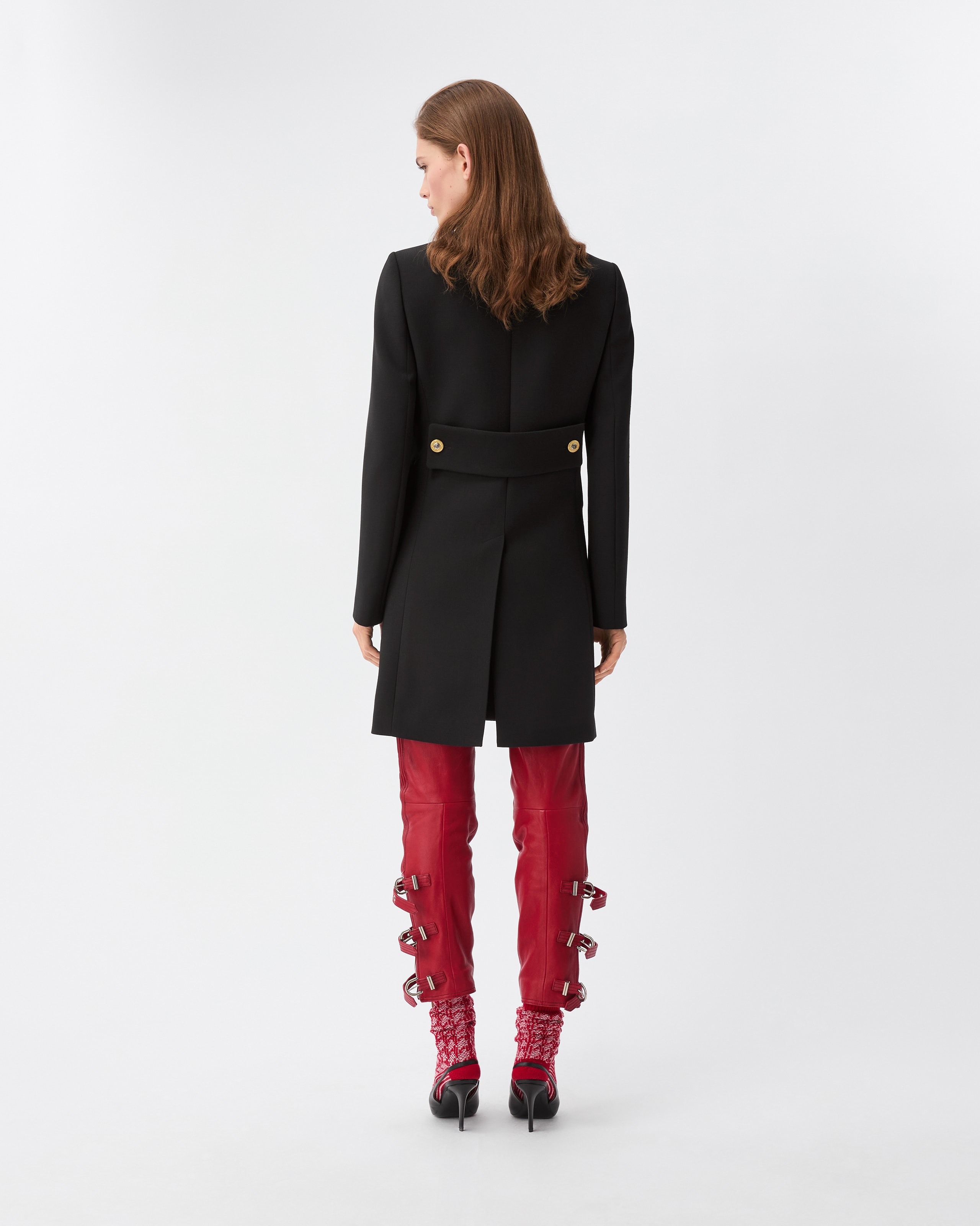 ☆VERSACE ヴェルサーチ　ファー付きカシミヤ混ロングコート☆ レディース トレンチコート、パファージャケット、レザージャケット