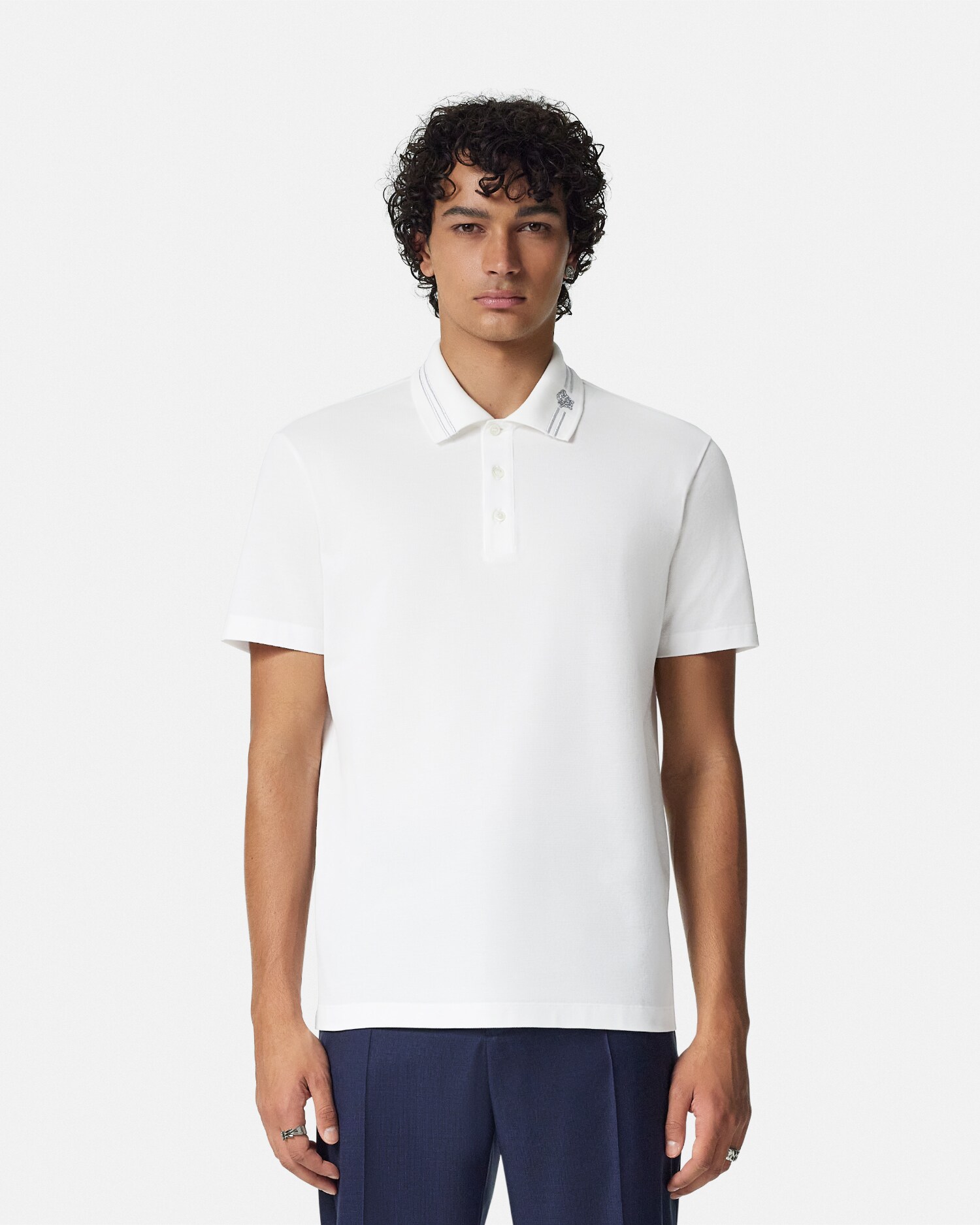 刺繍入り ポロ シャツ メドゥーサ ブルー | VERSACE JP