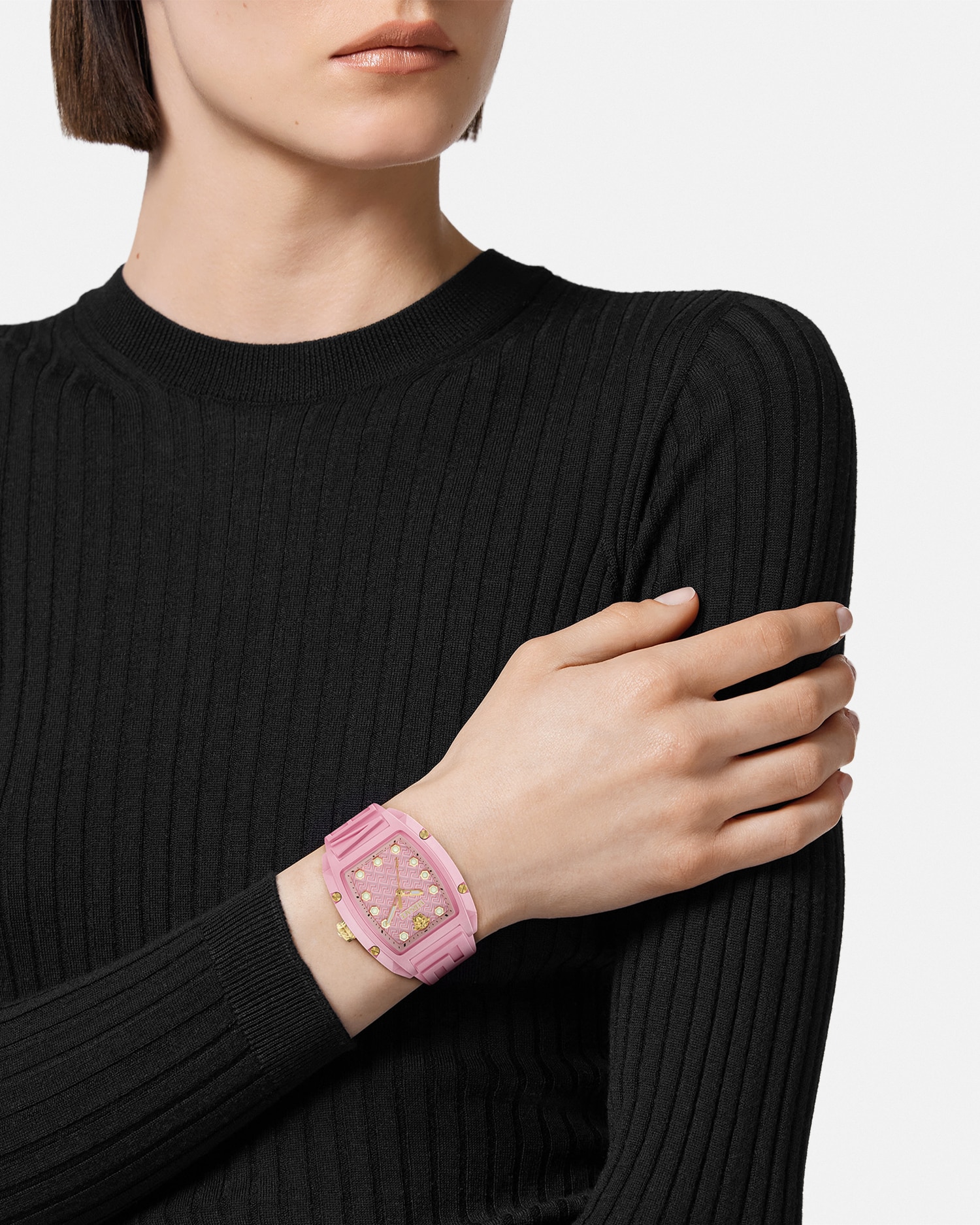 VERSACE VVirtus 腕時計 ピンクレザーブレスレット ヴィルトゥス
